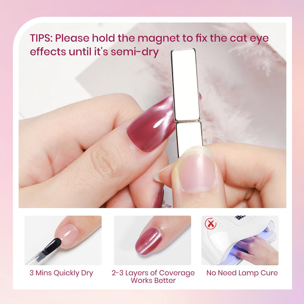 SUPWEE Cat Eye Nail Polish Set – 6 Quick-Dry Magnetic Lacquers for salon-worthy cat eye nails