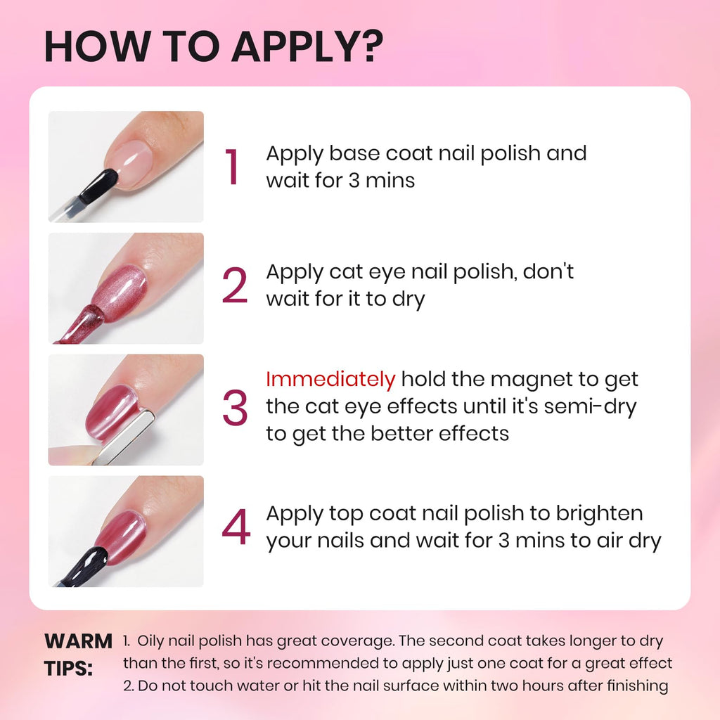 SUPWEE Cat Eye Nail Polish Set – 6 Quick-Dry Magnetic Lacquers for salon-worthy cat eye nails
