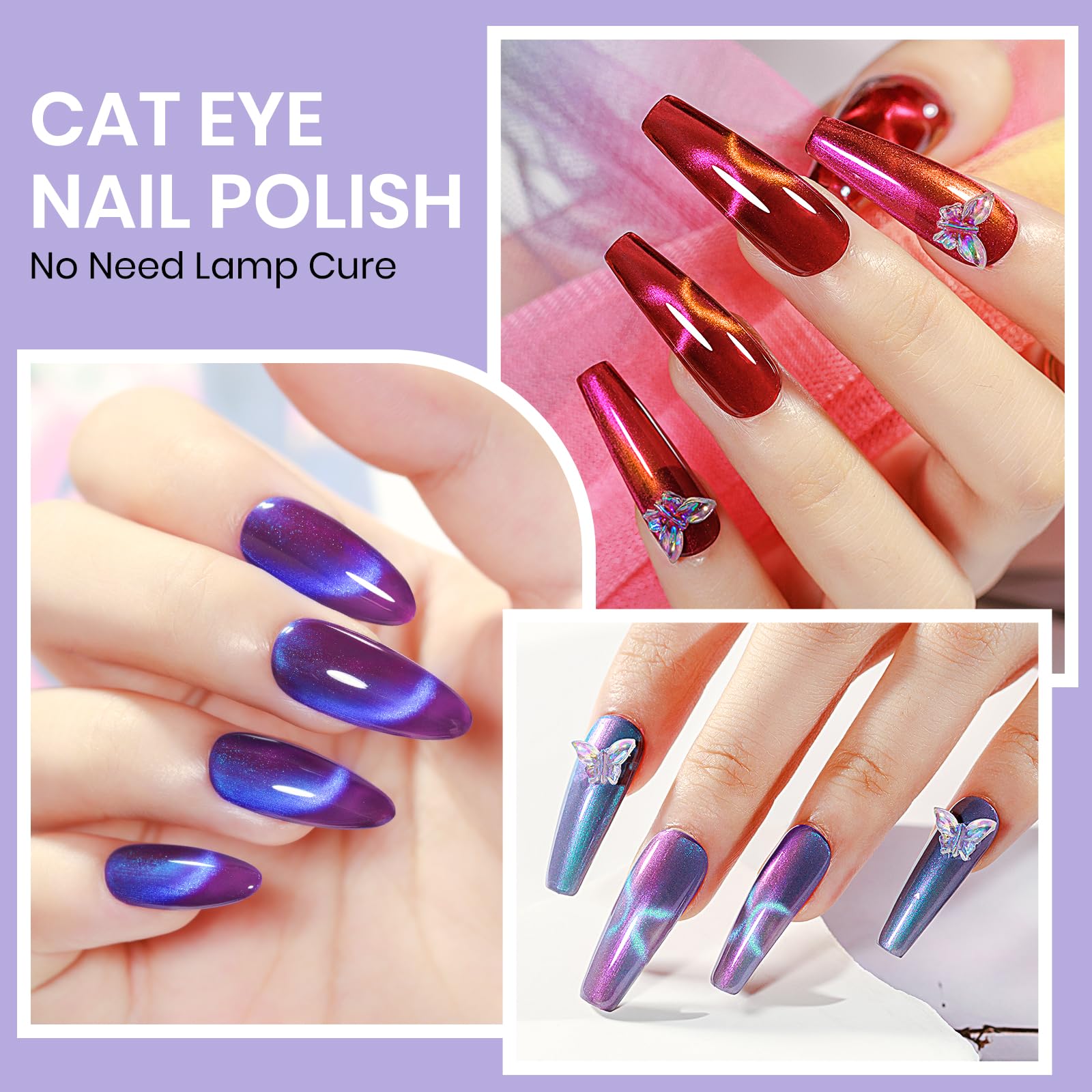 SUPWEE Cat Eye Nail Polish Set | Quick-Dry Magnetic Lacquer in 6 Holographic Shades