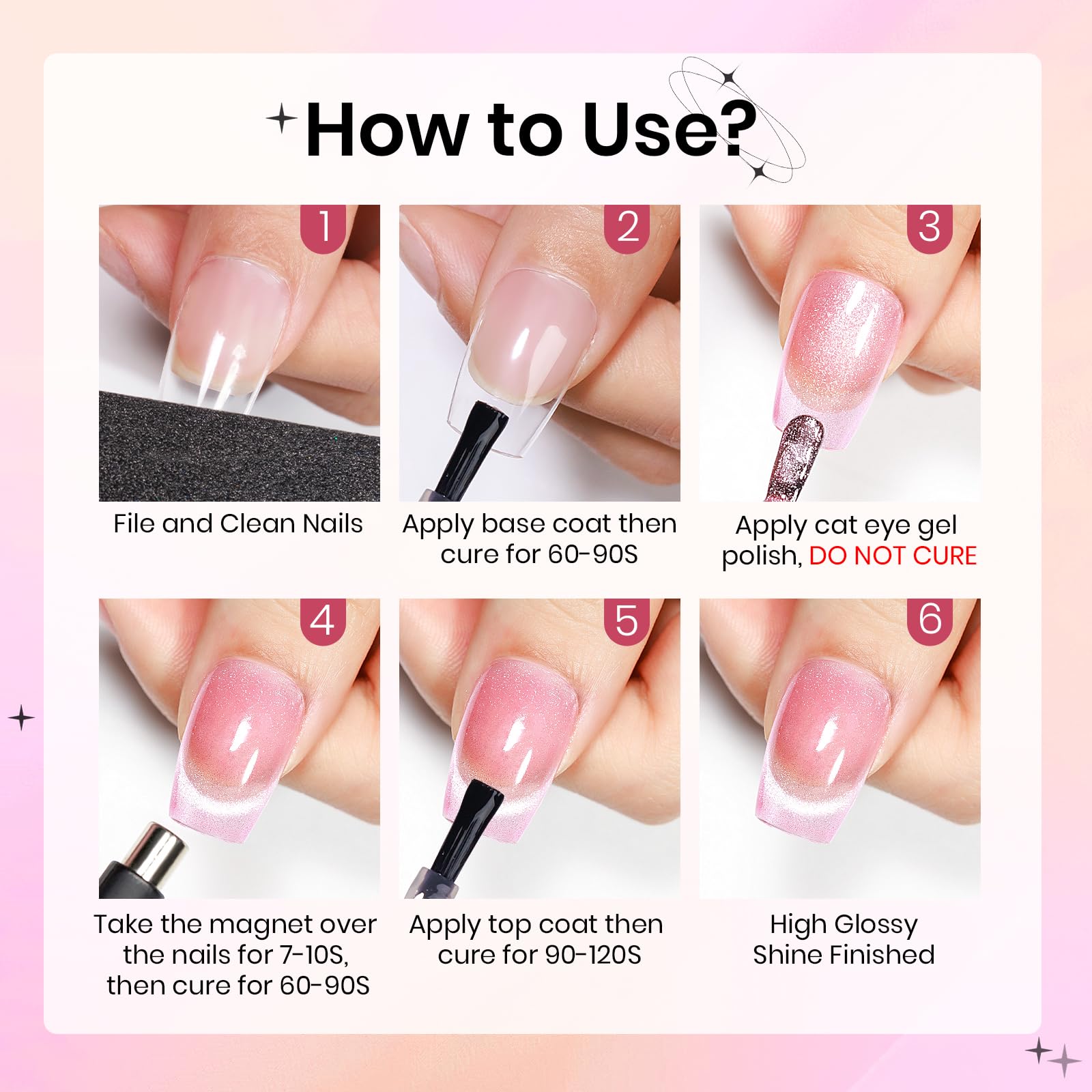 SUPWEE Cateye Gel Nail Polish Set – 6 Magnetic Cat Eye Colors for DIY Nail Art | UV Lamp Cured