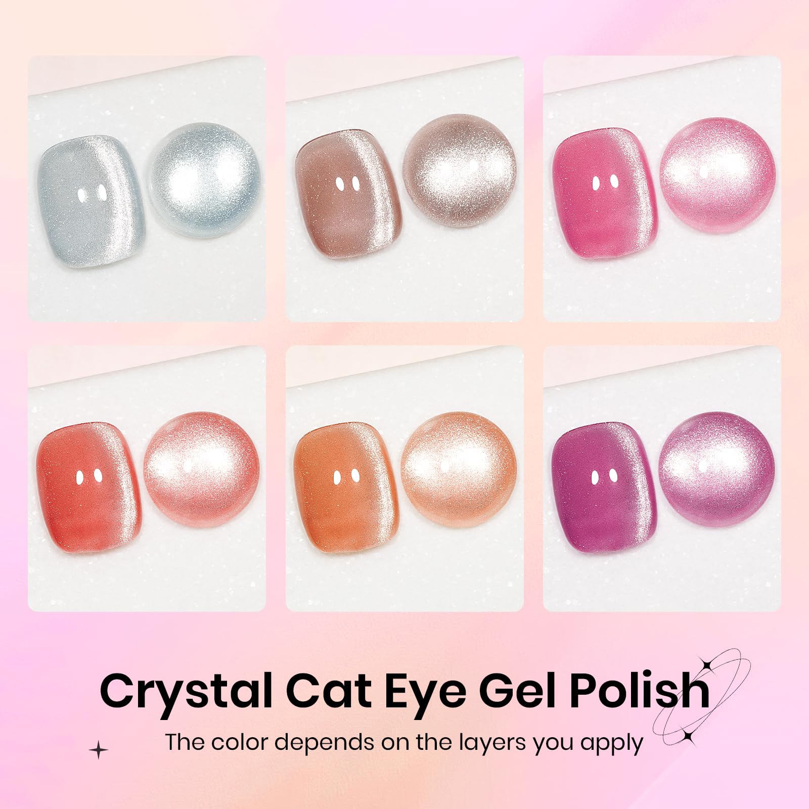 SUPWEE Cateye Gel Nail Polish Set – 6 Magnetic Cat Eye Colors for DIY Nail Art | UV Lamp Cured