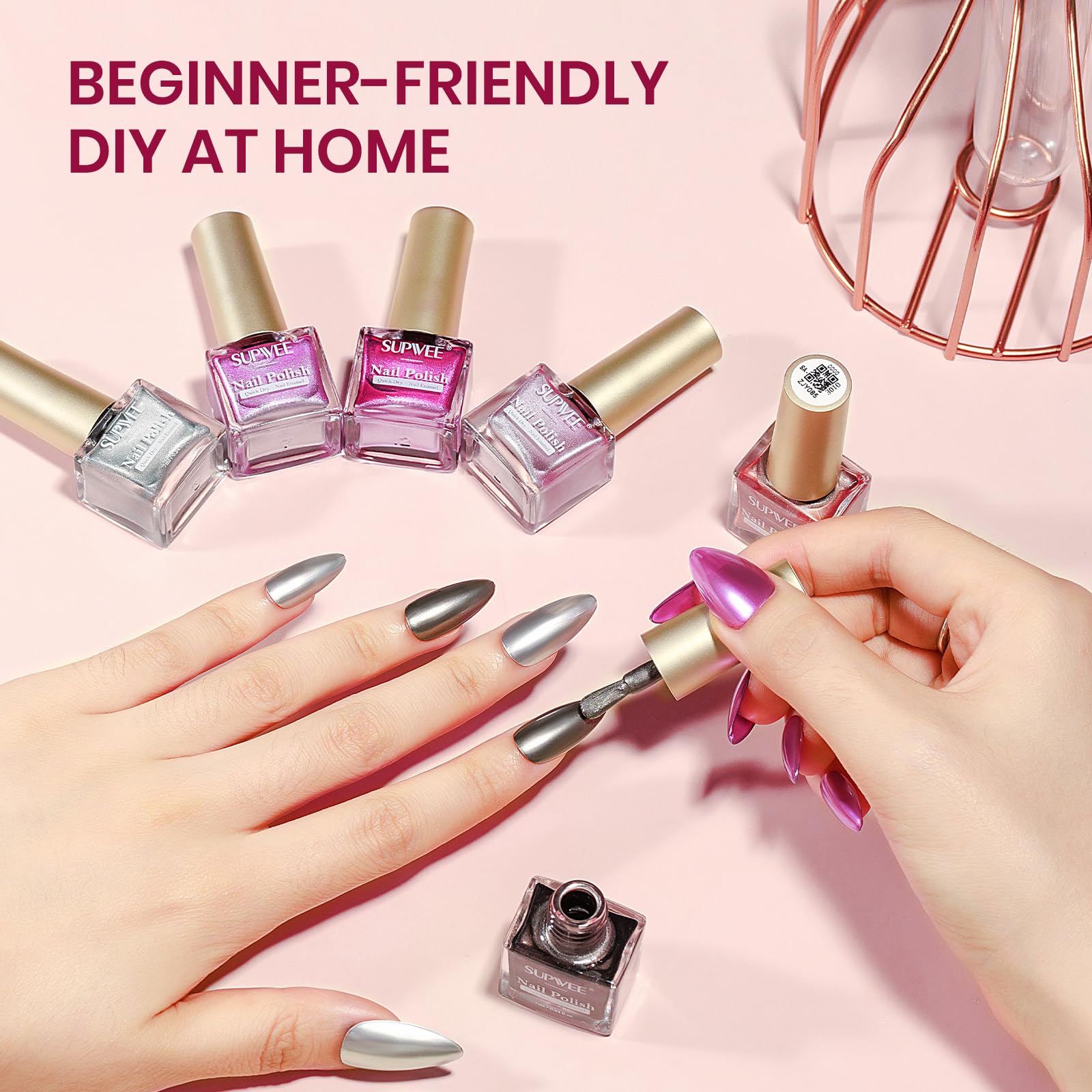 SUPWEE Metallic Nail Polish Set – Mirror Finish, Quick-Dry High Gloss Chrome