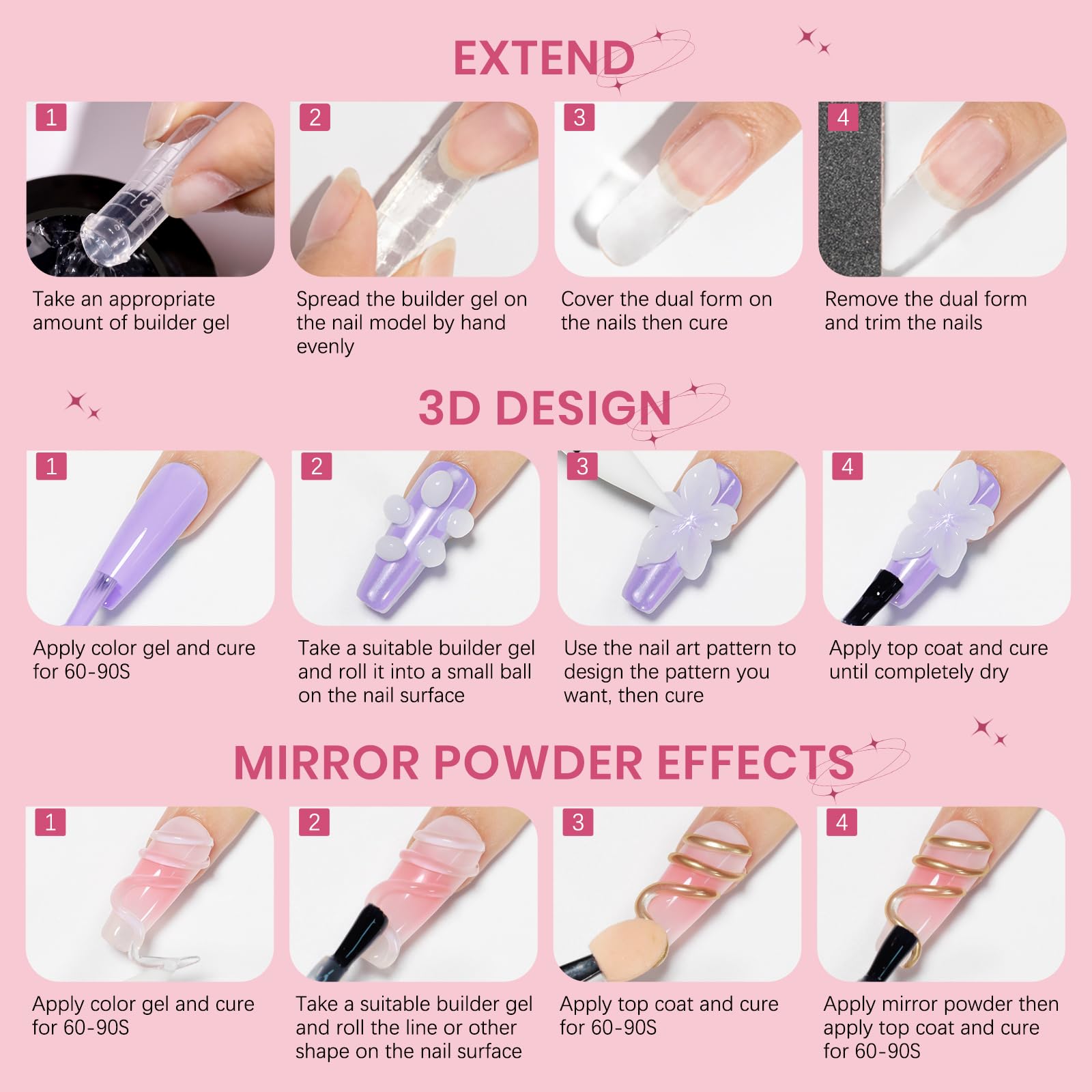 SUPWEE 3D Sculpting Gel Kit – Pearl White, Pink & White Builder Gel for At-Home Nails