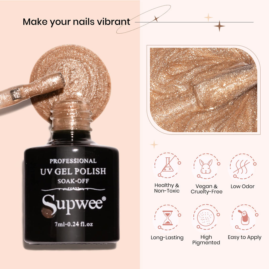 SUPWEE Magnetic Cat Eye Nail Polish Set — 12 Colors, 9D Gel Polish