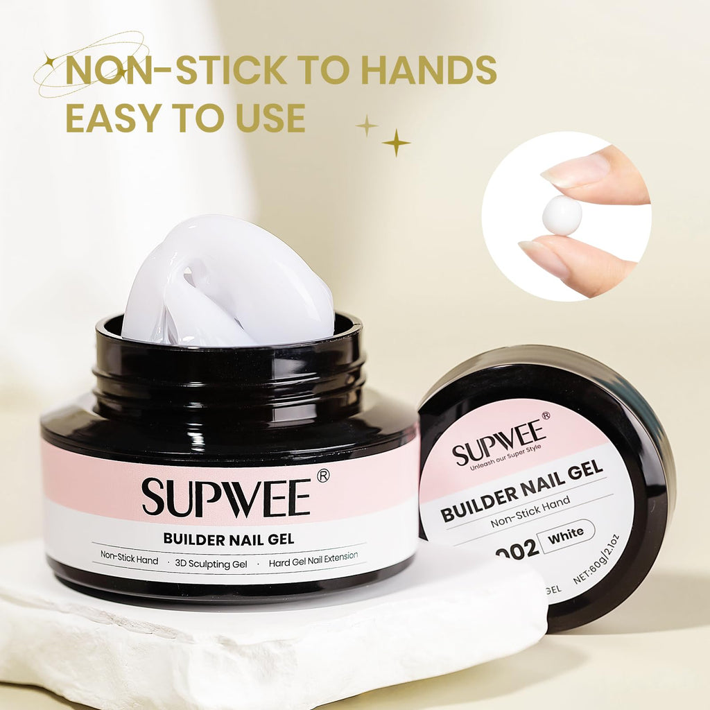 SUPWEE 3D Gel Nail Art Kit 60g White Builder Gel – Non-Sticky & Multi-Purpose Sculpting