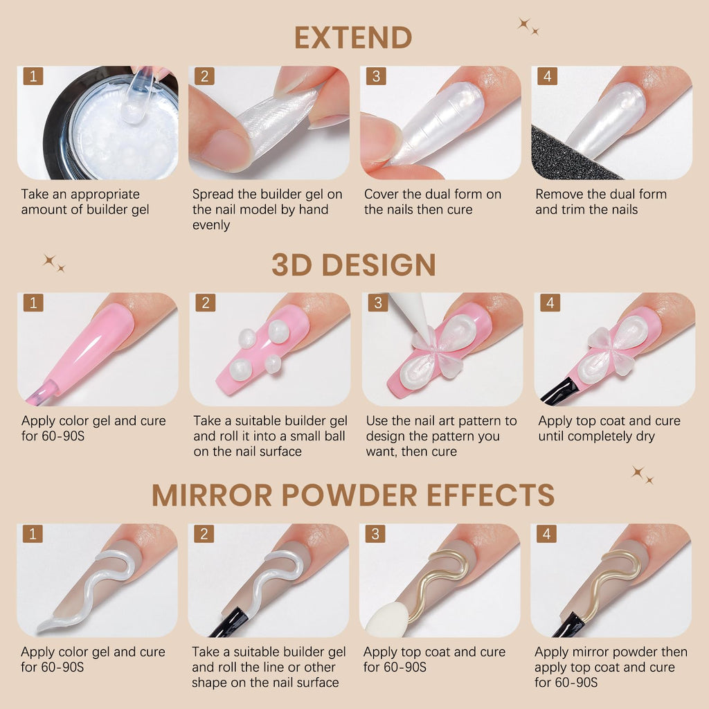 SUPWEE 3D Sculpting Gel for Nail Art | 60g Pearl White Builder Gel with Chrome Powder