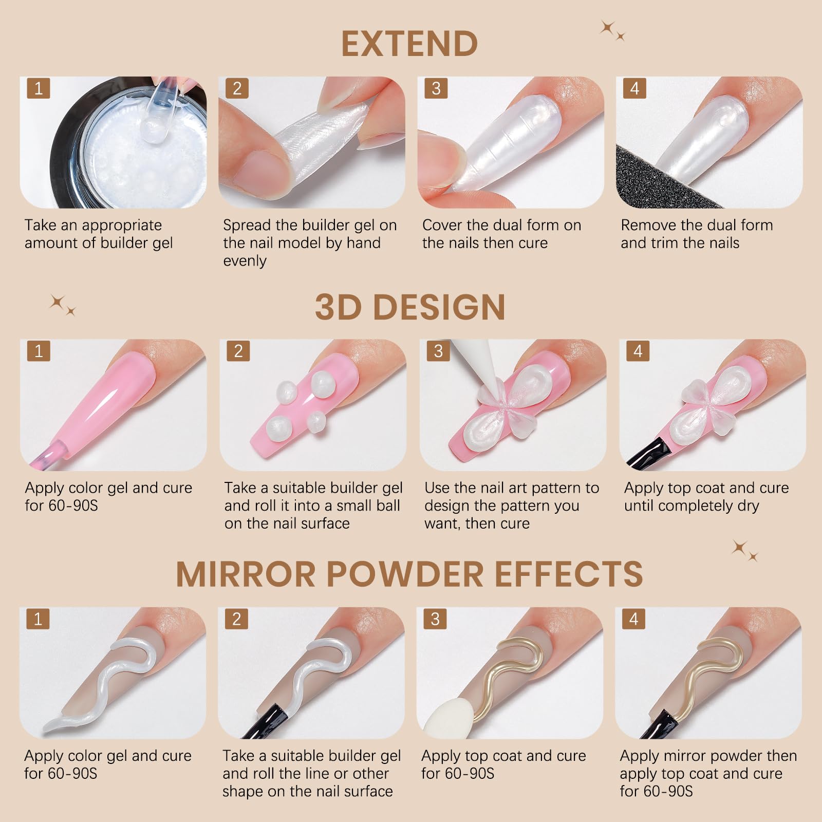 SUPWEE 3D Sculpting Gel for Nail Art | 60g Pearl White Builder Gel with Chrome Powder