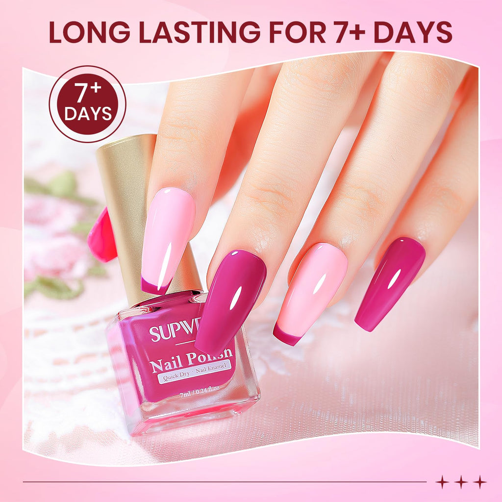 SUPWEE Hot Pink Nail Polish Set – Quick-Dry, High-Gloss Neon Pink Collection for Spring & Summer