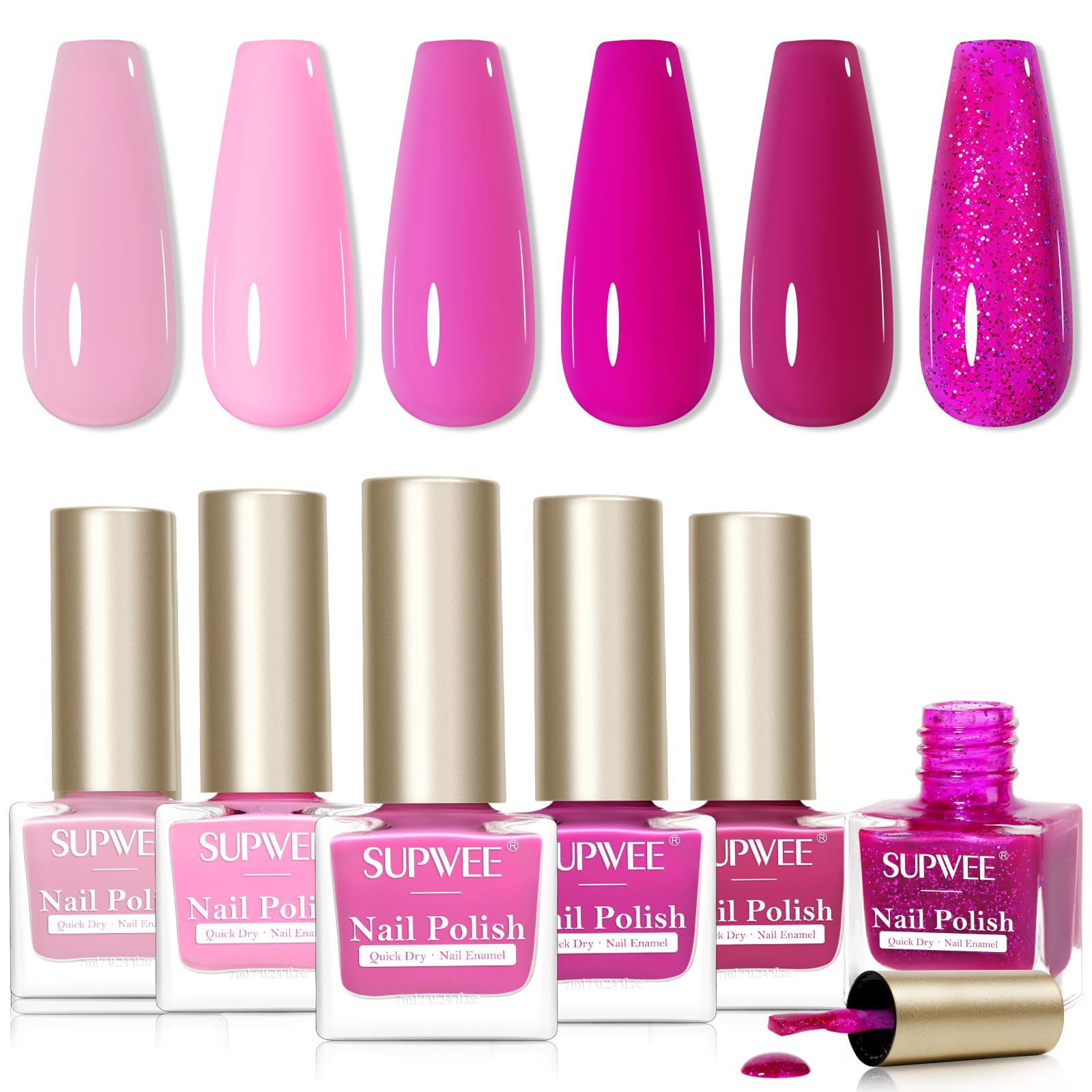 SUPWEE Hot Pink Nail Polish Set – Quick-Dry, High-Gloss Neon Pink Collection for Spring & Summer