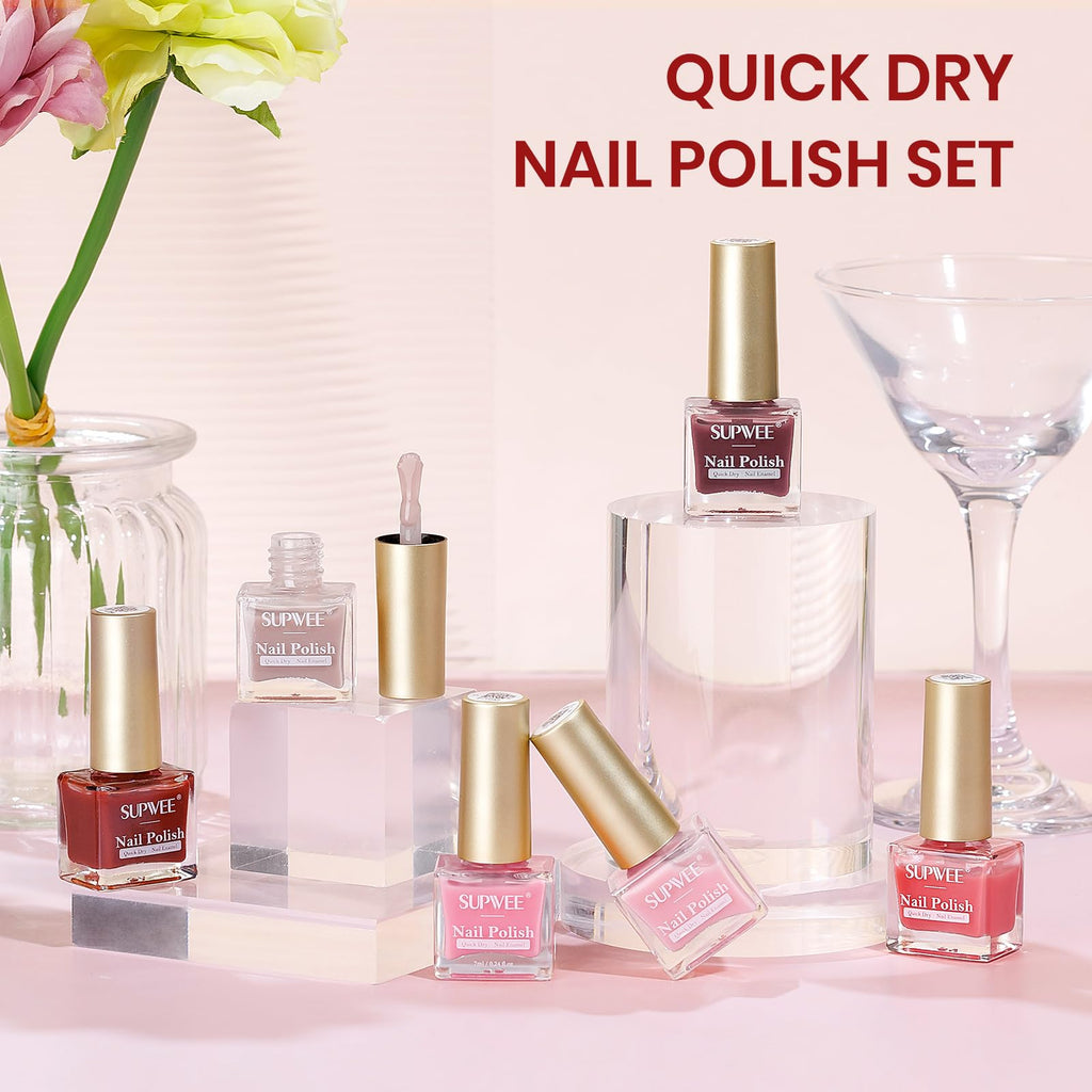 SUPWEE Jelly Nail Polish Set – Quick Dry Sheer Nude Pink Regular Nail Lacquer (8 Colors)
