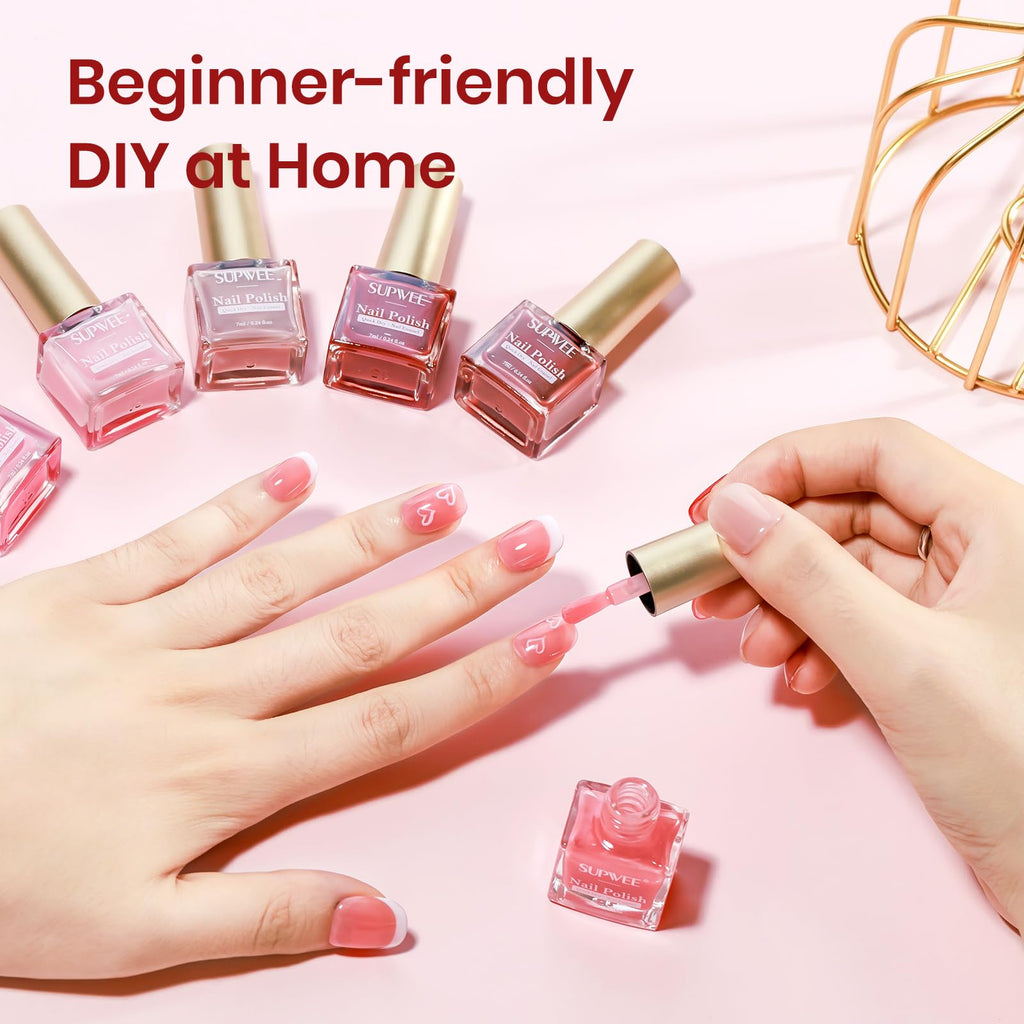 SUPWEE Jelly Nail Polish Set – Quick Dry Sheer Nude Pink Regular Nail Lacquer (8 Colors)