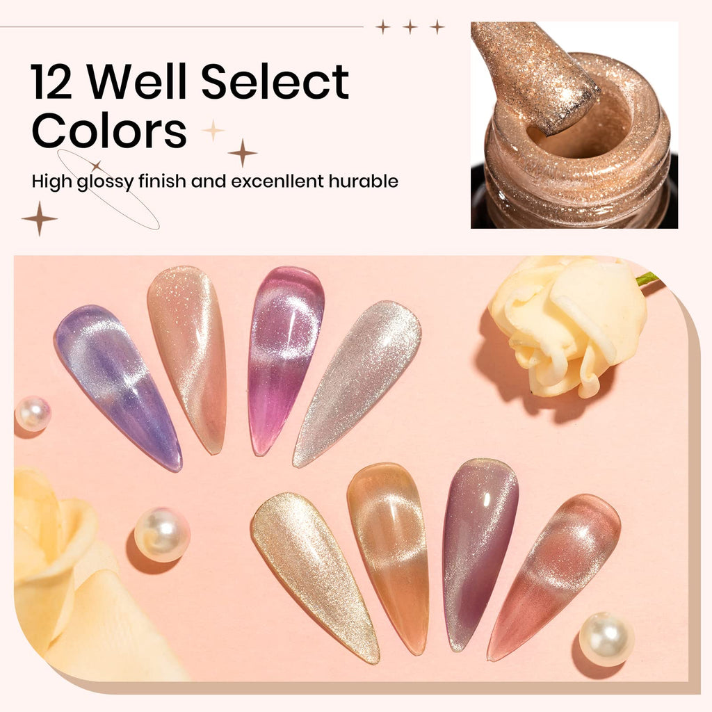 SUPWEE Magnetic Cat Eye Nail Polish Set — 12 Colors, 9D Gel Polish