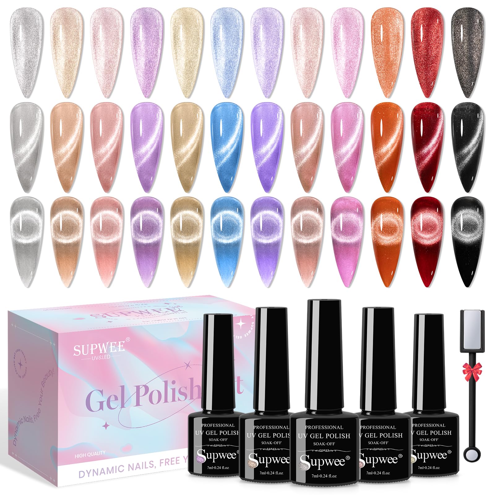 SUPWEE Magnetic Cat Eye Nail Polish Set — 12 Colors, 9D Gel Polish
