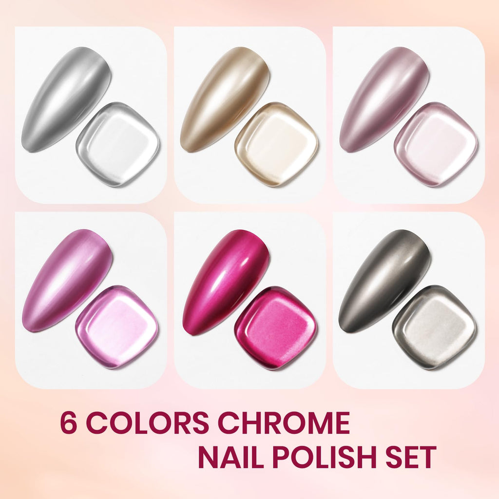 SUPWEE Metallic Nail Polish Set – Mirror Finish, Quick-Dry High Gloss Chrome