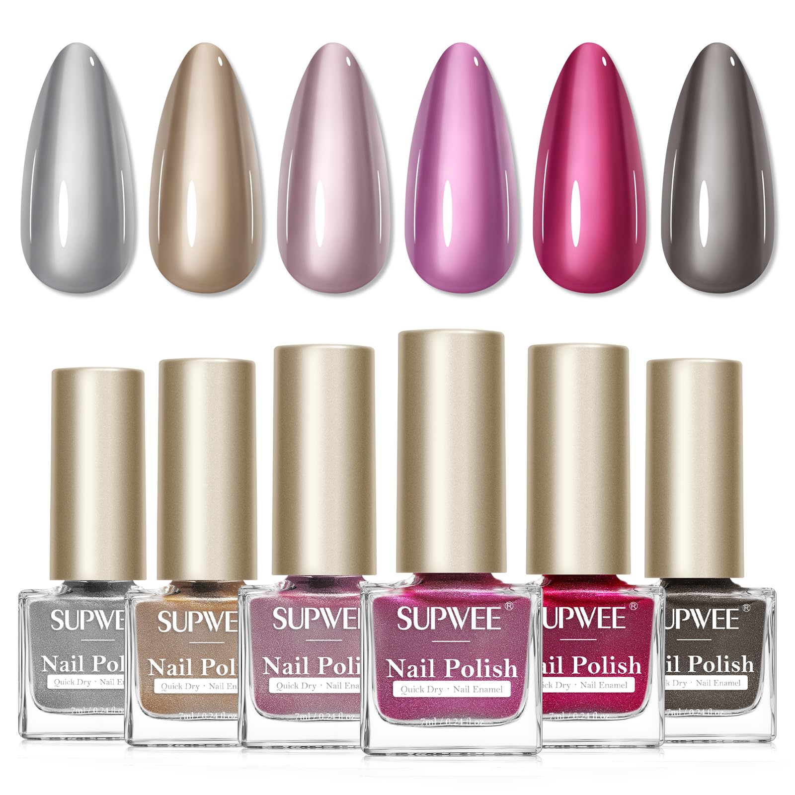 SUPWEE Metallic Nail Polish Set – Mirror Finish, Quick-Dry High Gloss Chrome