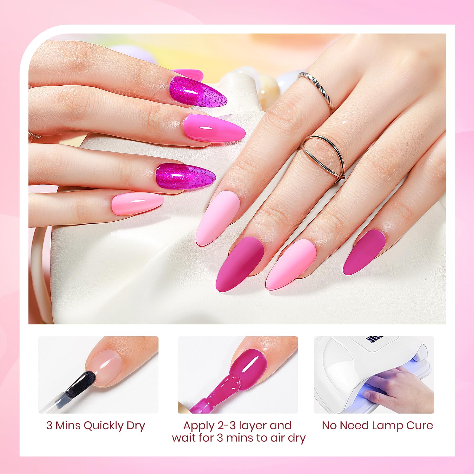 SUPWEE Hot Pink Nail Polish Set – Quick-Dry, High-Gloss Neon Pink Collection for Spring & Summer
