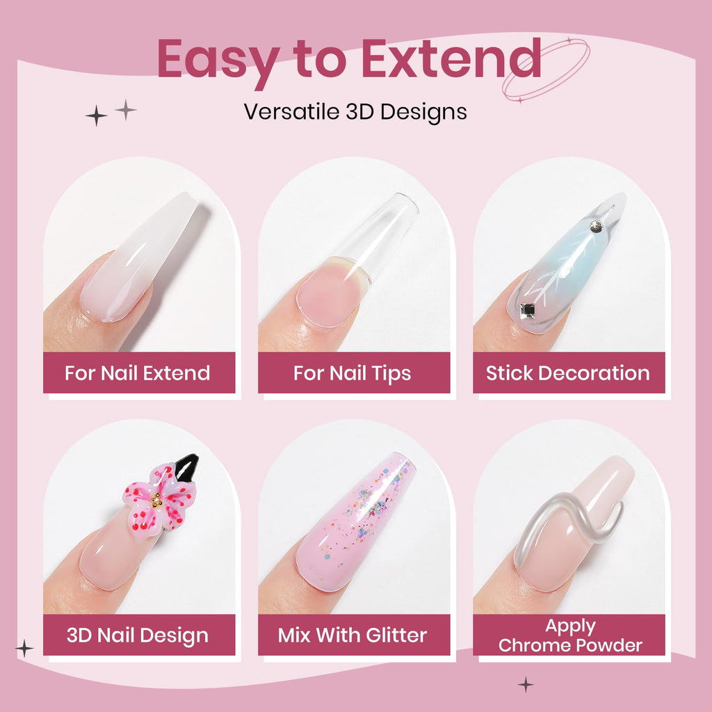 SUPWEE Clear White Pink Solid Builder Gel Kit for Nails | 3D Nail Art & Extensions