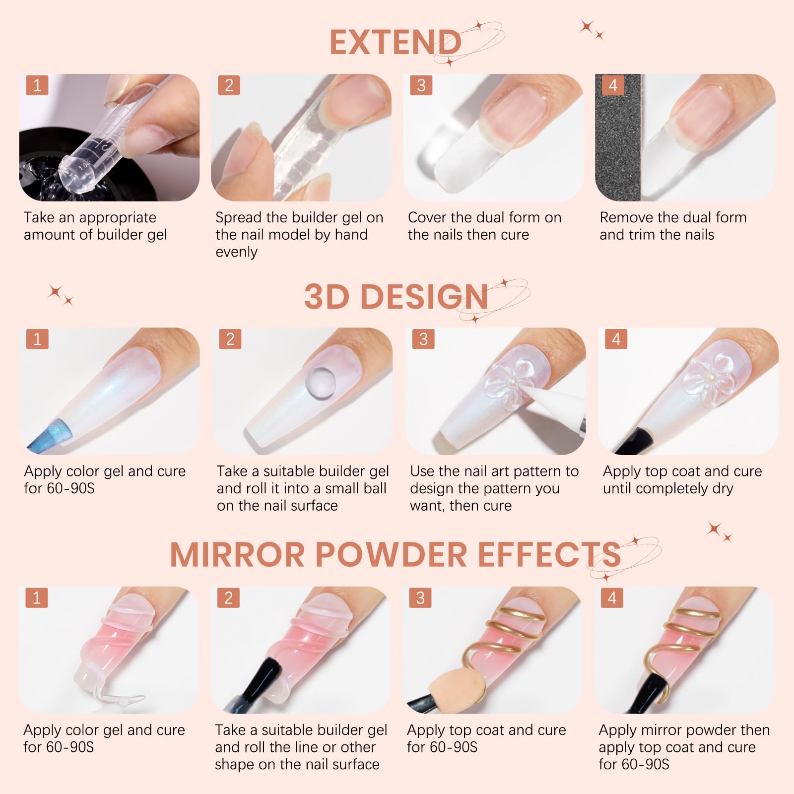 SUPWEE Solid Builder Nail Gel 60g – Clear 3D Sculpting Gel with Chrome Powder for Home DIY Manicure