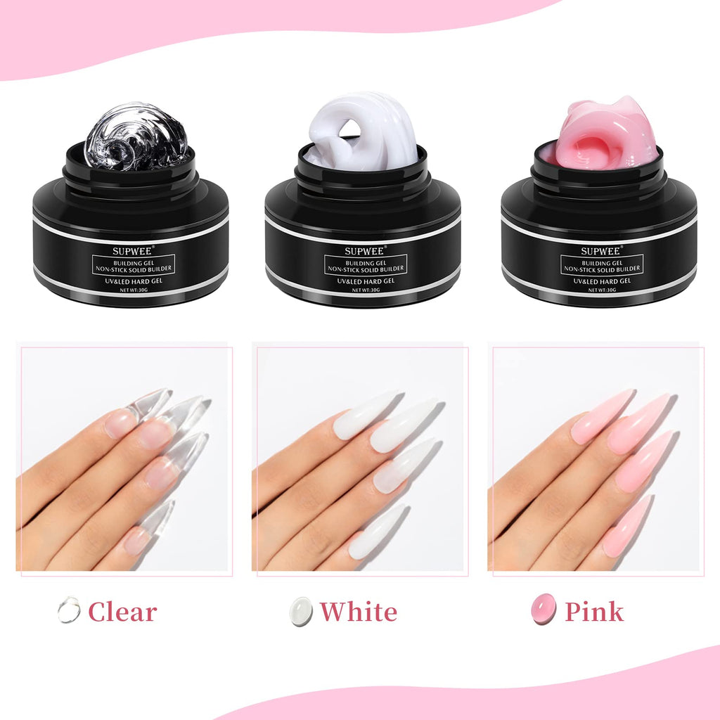 SUPWEE Solid Builder Gel for 3D Nail Art Extensions – DIY Home Kit (3 x 30g)