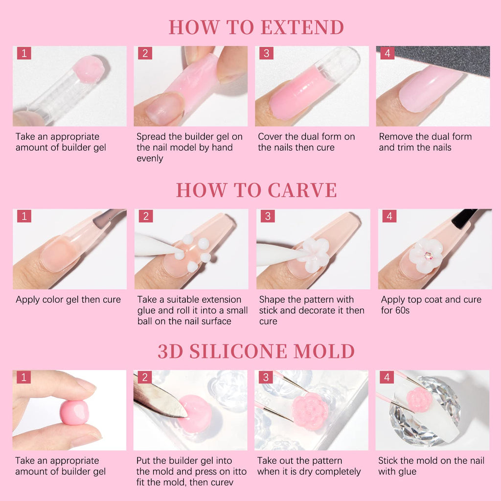 SUPWEE Solid Builder Gel for 3D Nail Art Extensions – DIY Home Kit (3 x 30g)