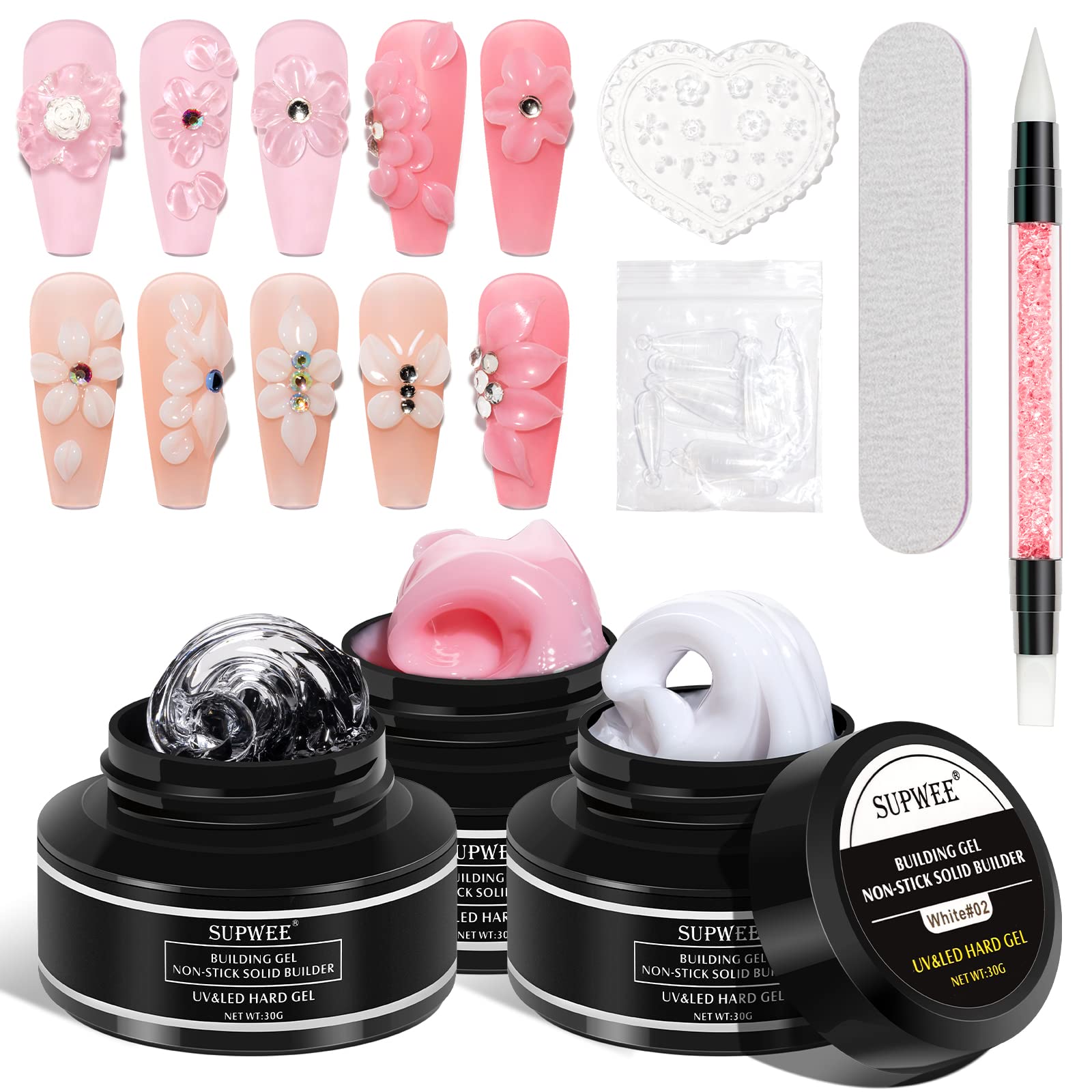 SUPWEE Solid Builder Gel for 3D Nail Art Extensions – DIY Home Kit (3 x 30g)