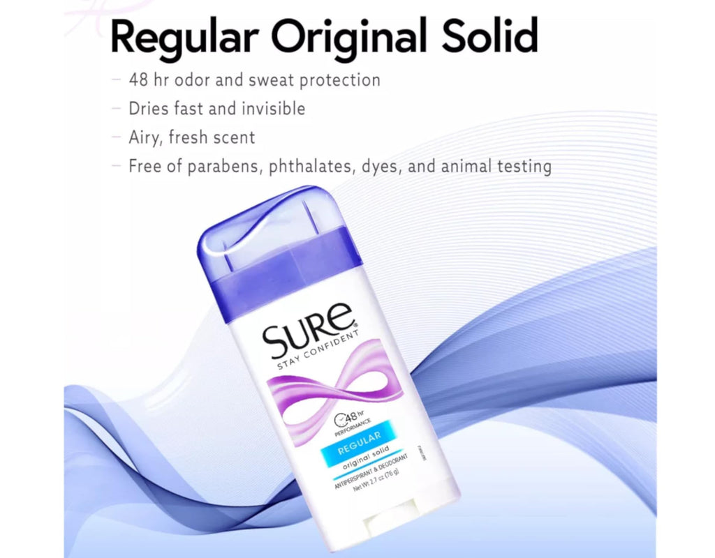 Sure Anti-Perspirant & Deodorant Original Solid – Regular Scent, 2.7 oz (Pack of 12)