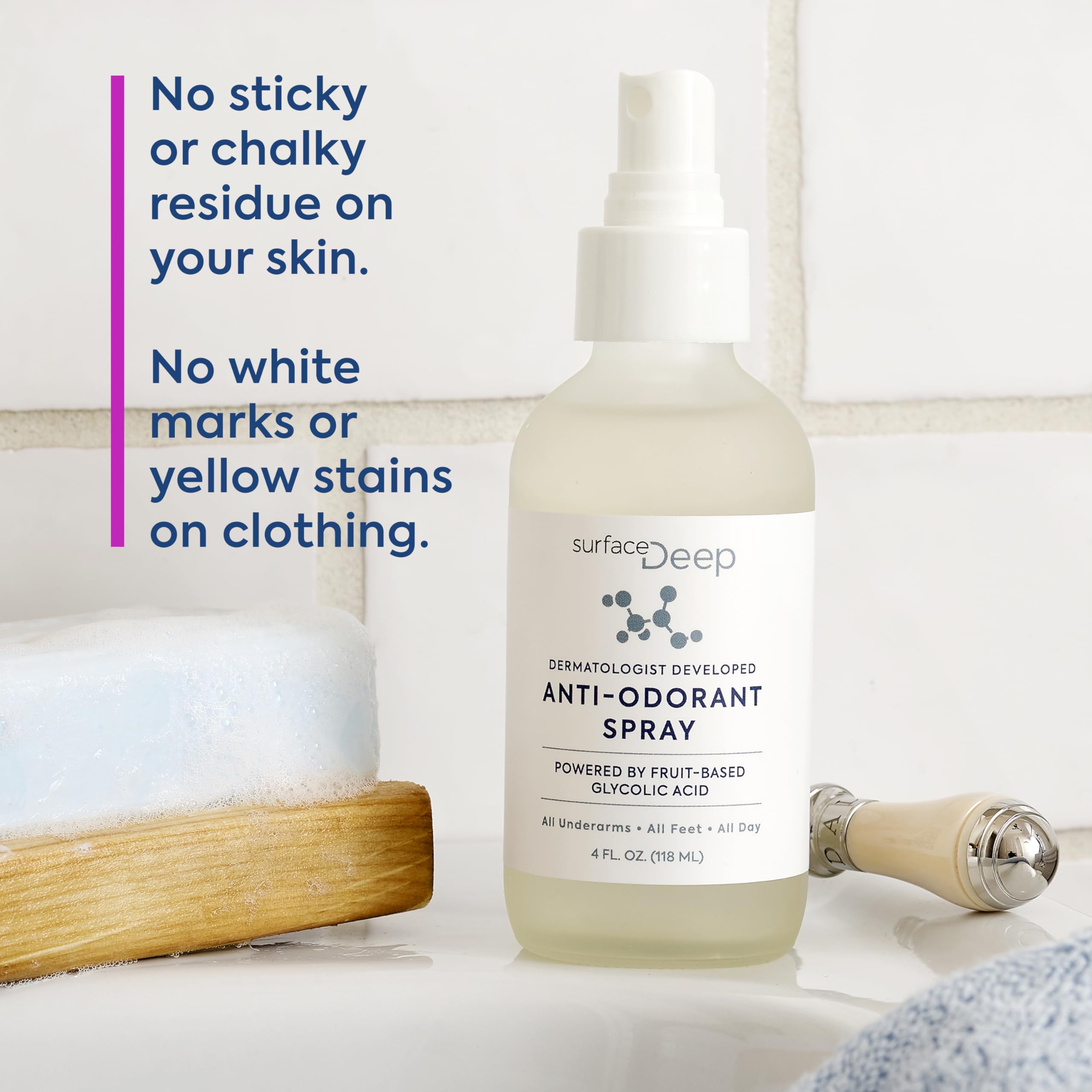 Surface Deep Natural Spray Deodorant – Aluminum-Free, Vegan, Dermatologist-Developed | Odor Prevention for Underarms & Feet