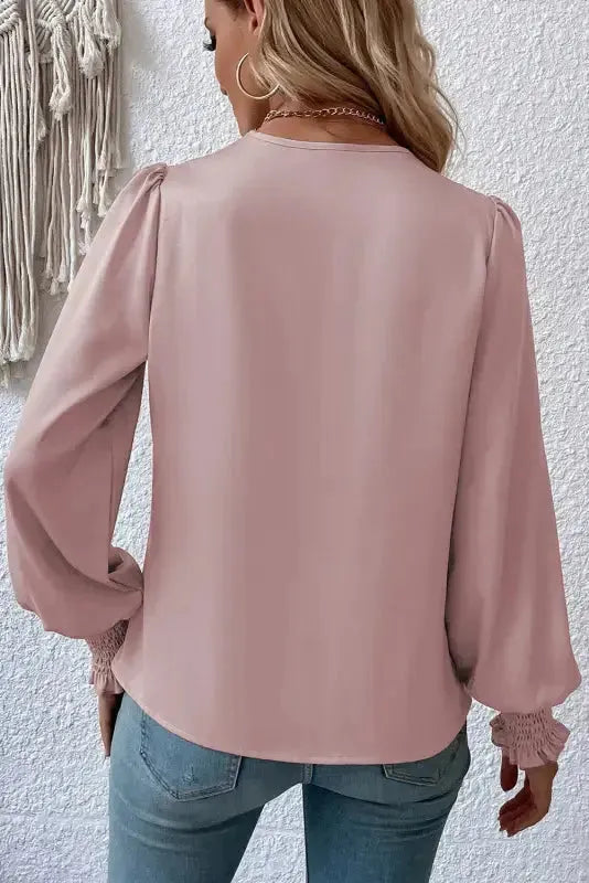 Surplice Neck Shirred Cuffs Draped Blouse