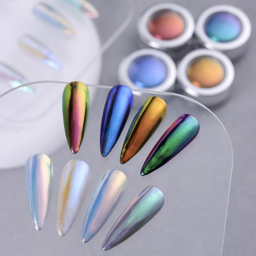 SUTOKAKA 4-Color Chameleon Chrome Nail Powder Kit – Aurora Mirror Nail Art