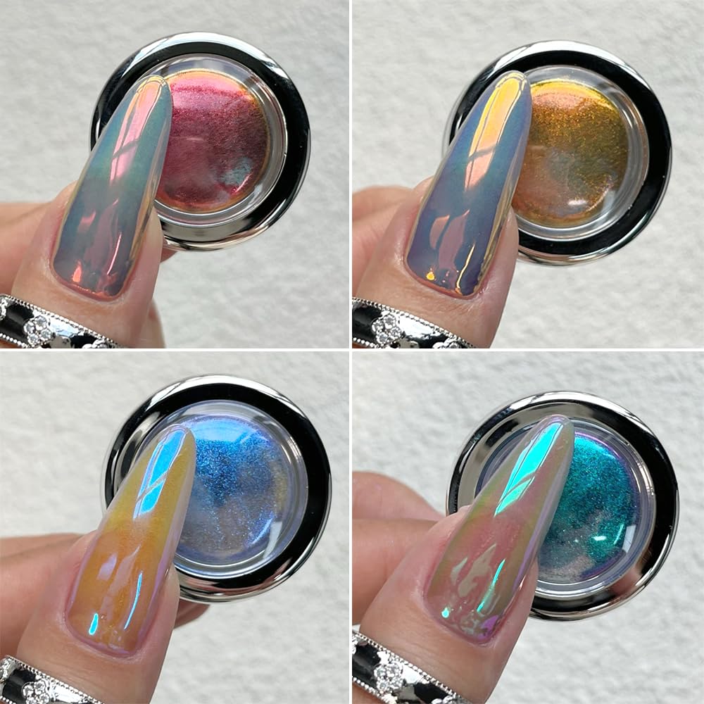 SUTOKAKA 4-Color Chameleon Chrome Nail Powder Kit – Aurora Mirror Nail Art