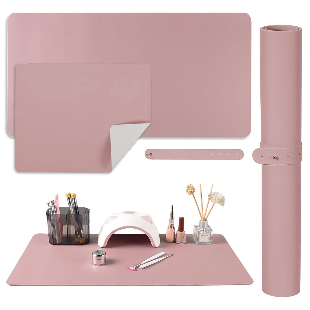 SUTOZMIWE Nail Art Table Mat – 2pc Nude Pink Foldable Desk Pads