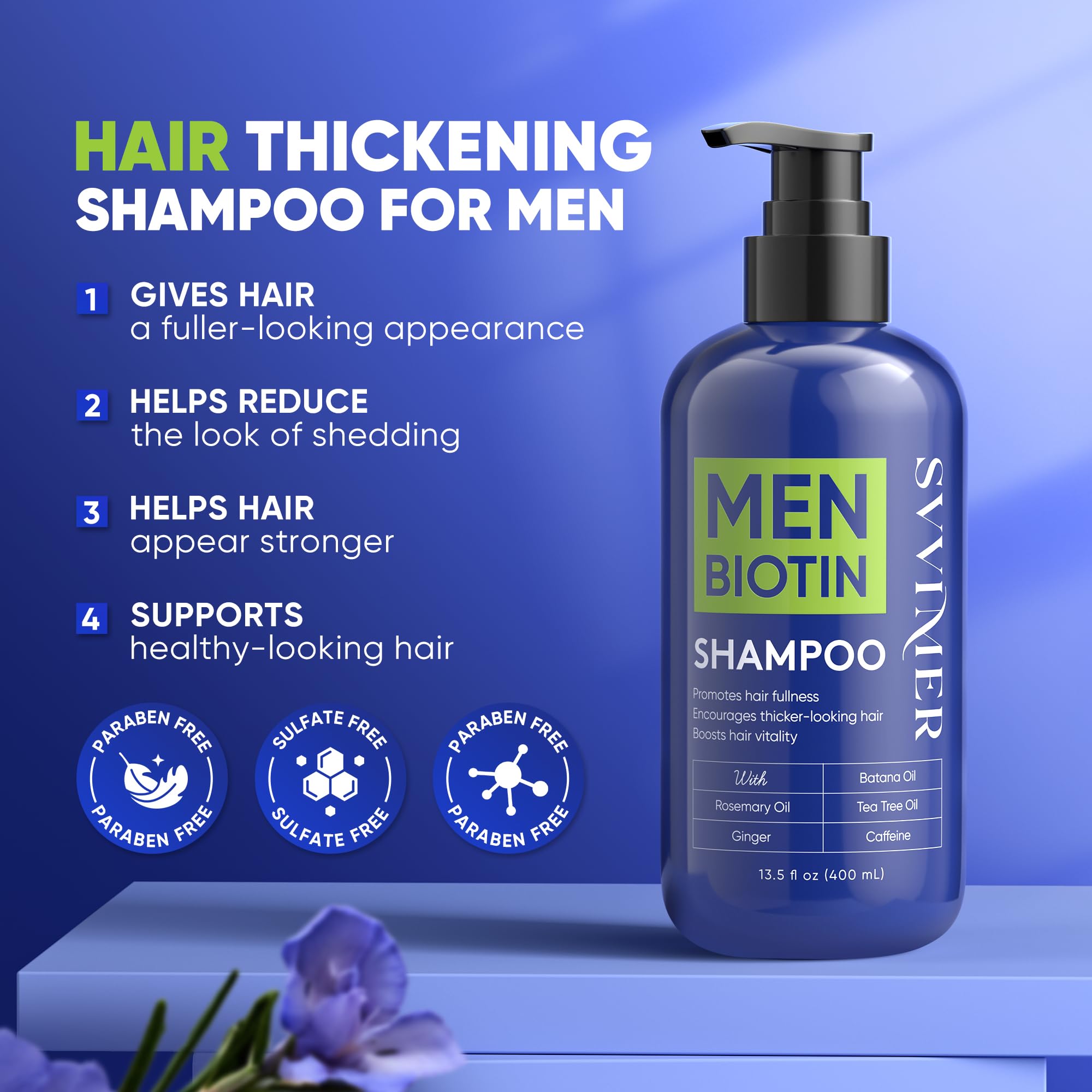 Svvimer Hair Growth Shampoo for Men – Biotin, Caffeine & Rosemary for Fuller-Looking Hair | 13.5 Fl Oz