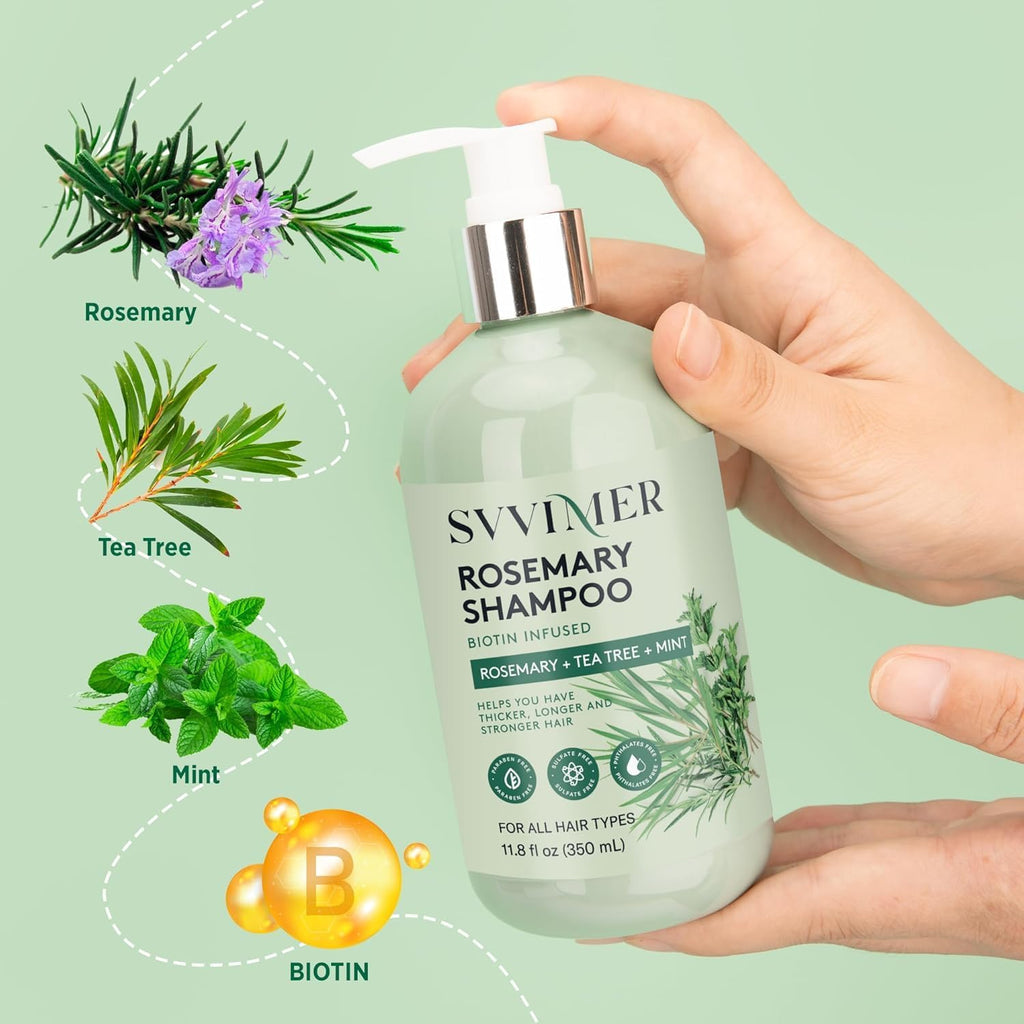 Svvimer Hair Thickening Shampoo & Conditioner – Rosemary, Biotin, Tea Tree Oil & Mint | Sulfate-Free for Women & Men