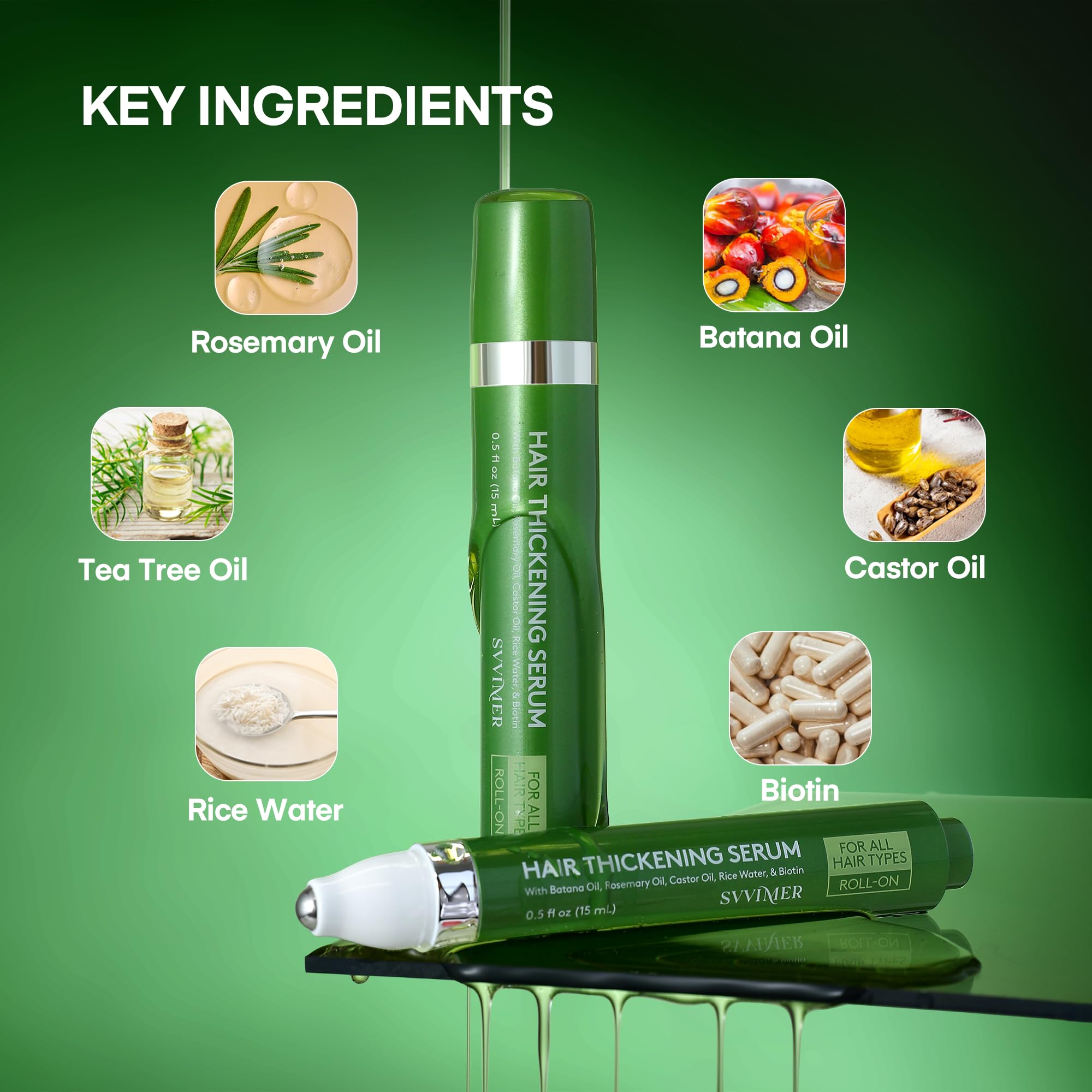 Svvimer Hair Growth Serum Roll-On – 2x15ml with Biotin, Rosemary & Batana Oil for Thicker-Looking Hair