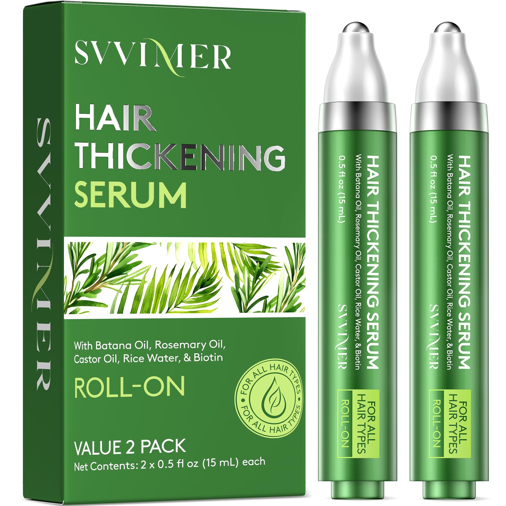 Svvimer Hair Growth Serum Roll-On – 2x15ml with Biotin, Rosemary & Batana Oil for Thicker-Looking Hair