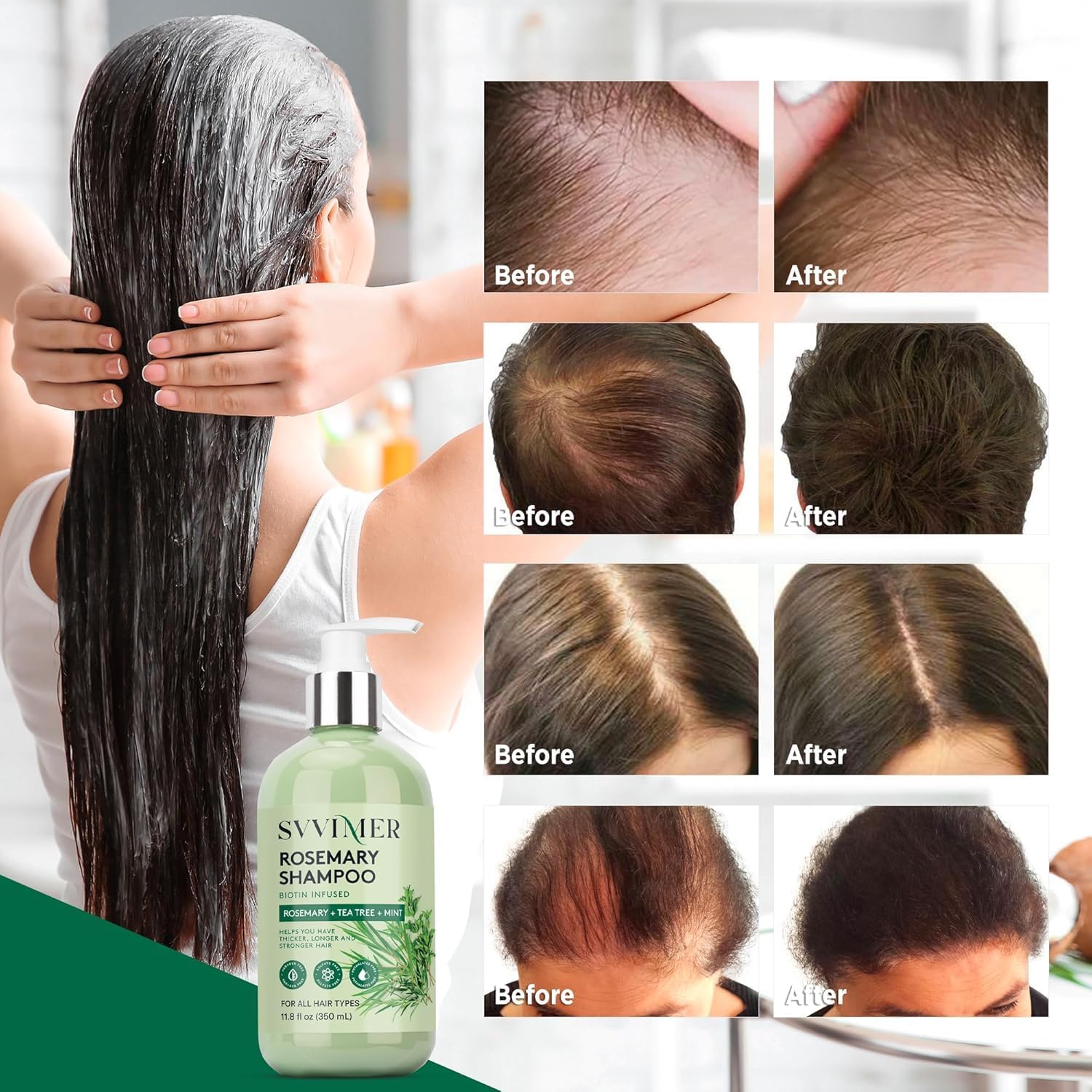 Svvimer Hair Thickening Shampoo & Conditioner – Rosemary, Biotin, Tea Tree Oil & Mint | Sulfate-Free for Women & Men