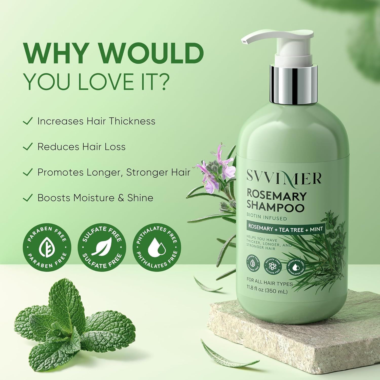 Svvimer Rosemary Hair Growth Shampoo – Thickening & Regrowth Formula with Biotin & Tea Tree Oil (11.8 fl oz)