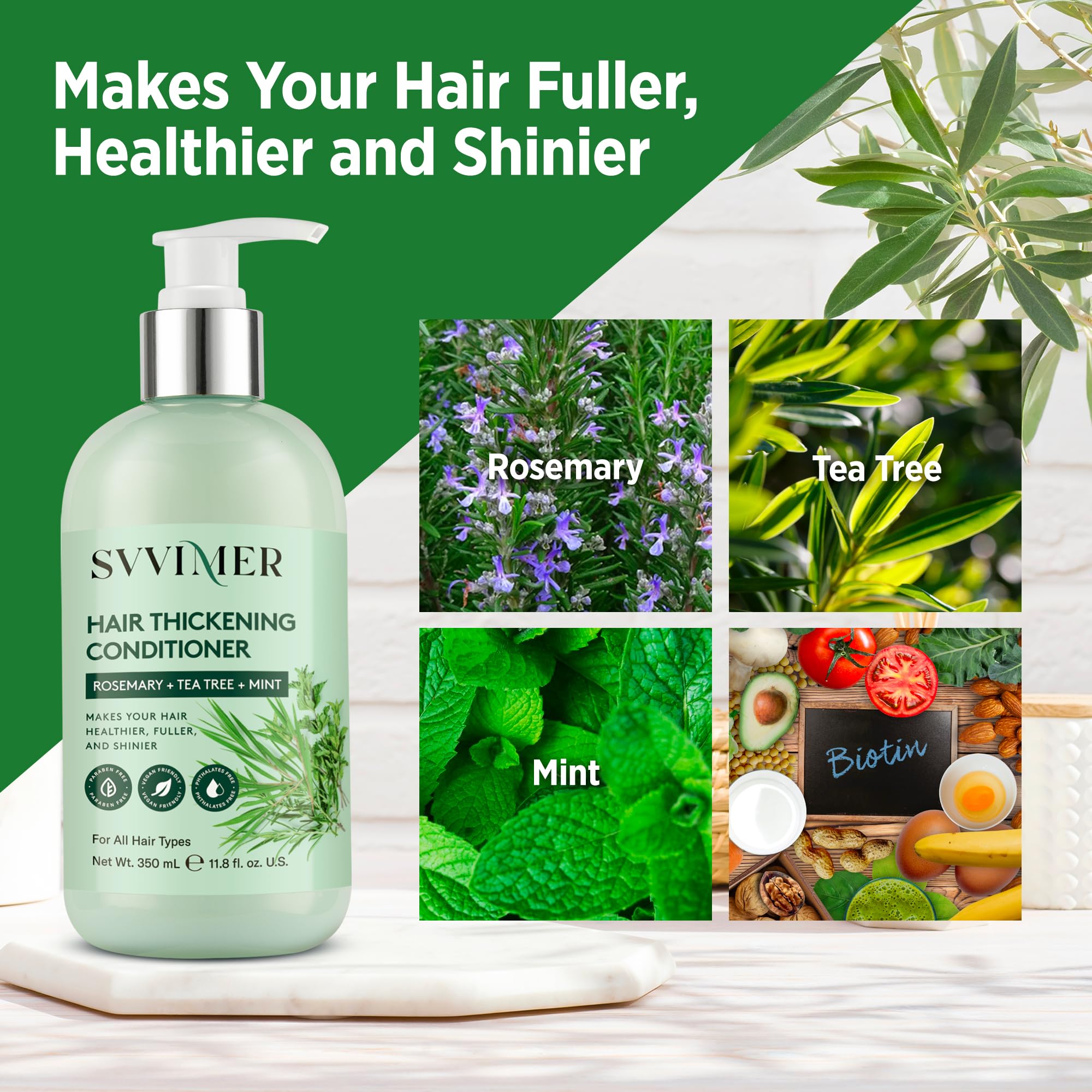 Svvimer Hair Thickening Shampoo & Conditioner – Rosemary, Biotin, Tea Tree Oil & Mint | Sulfate-Free for Women & Men