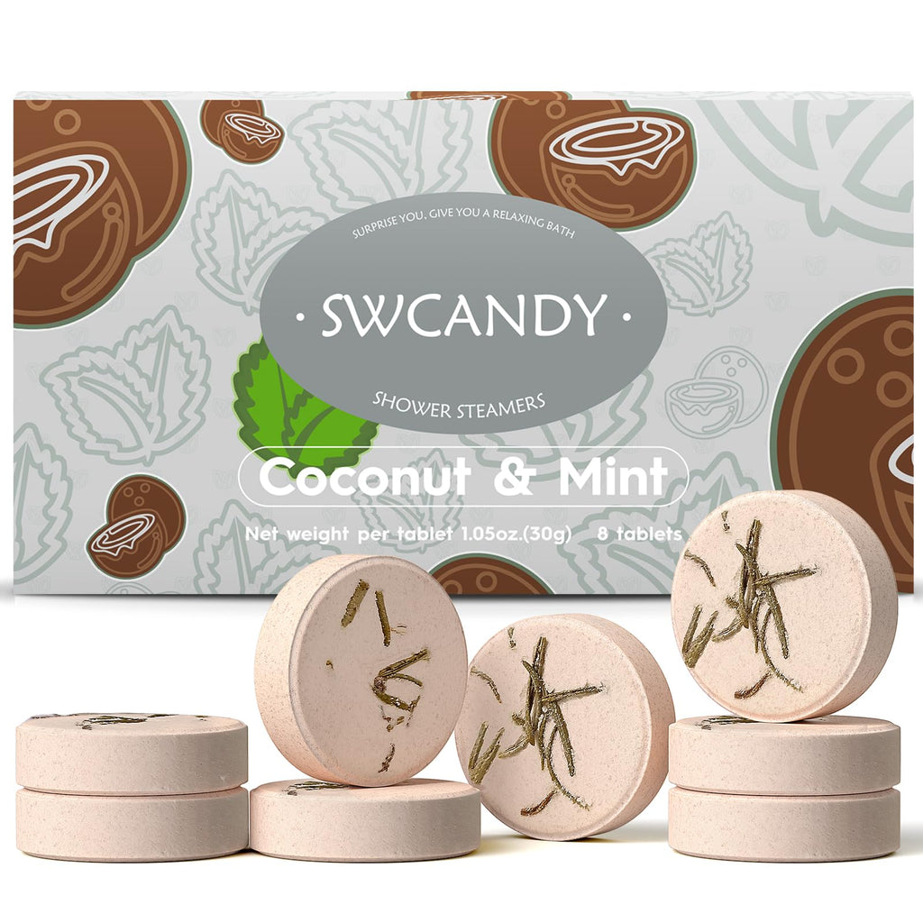 SWCANDY Shower Steamers Coconut Mint Aromatherapy – 8 Pcs Gift Set