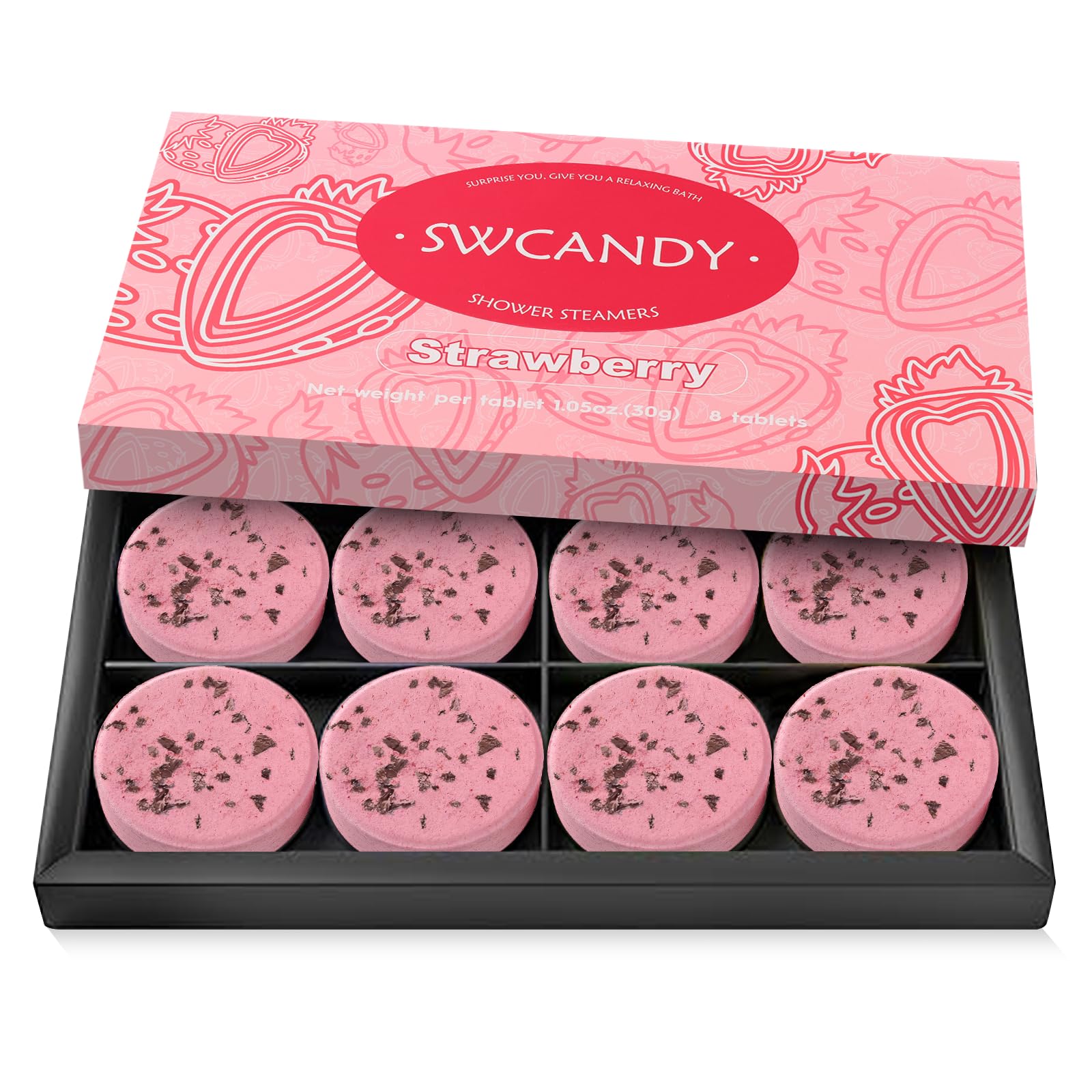 SWCANDY Shower Steamers – Aromatherapy Bath Bombs for Women, 8 Pcs Strawberry, Travel Essentials