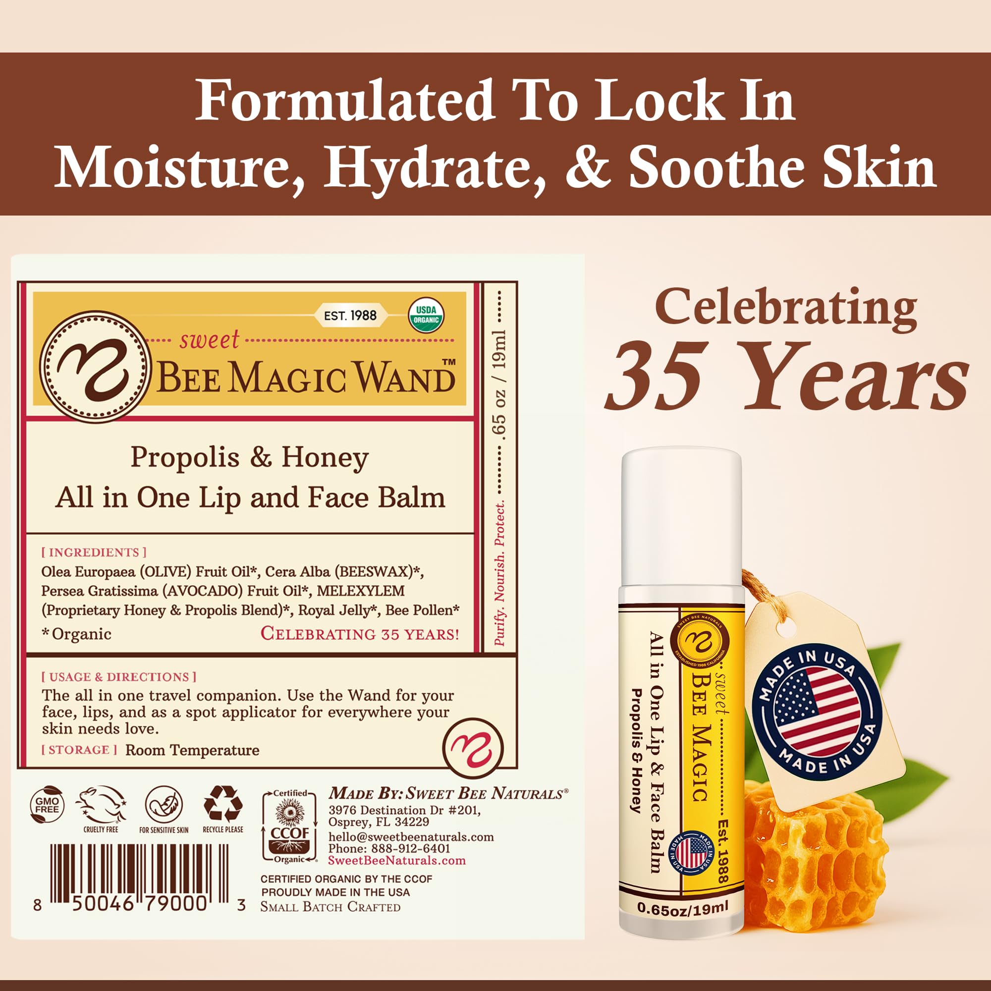 Sweet Bee Naturals Organic Beeswax Lip Balm – Hydration with Honey & Propolis