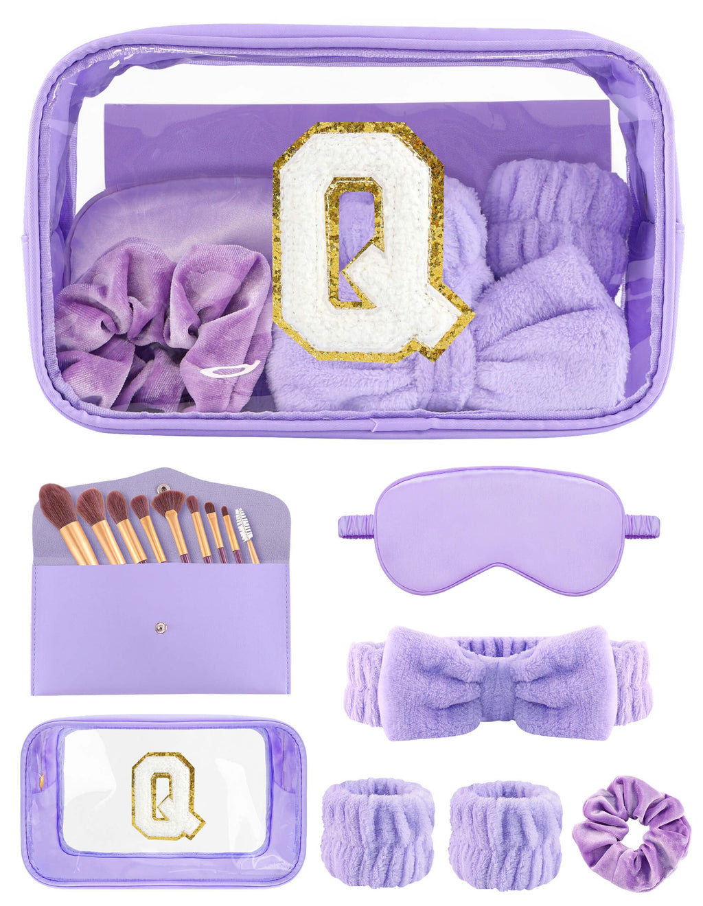 Sweet Lion Gift Sets for Women – Initial Makeup Bag & Purple Spa Kit for Teens & Bridesmaids