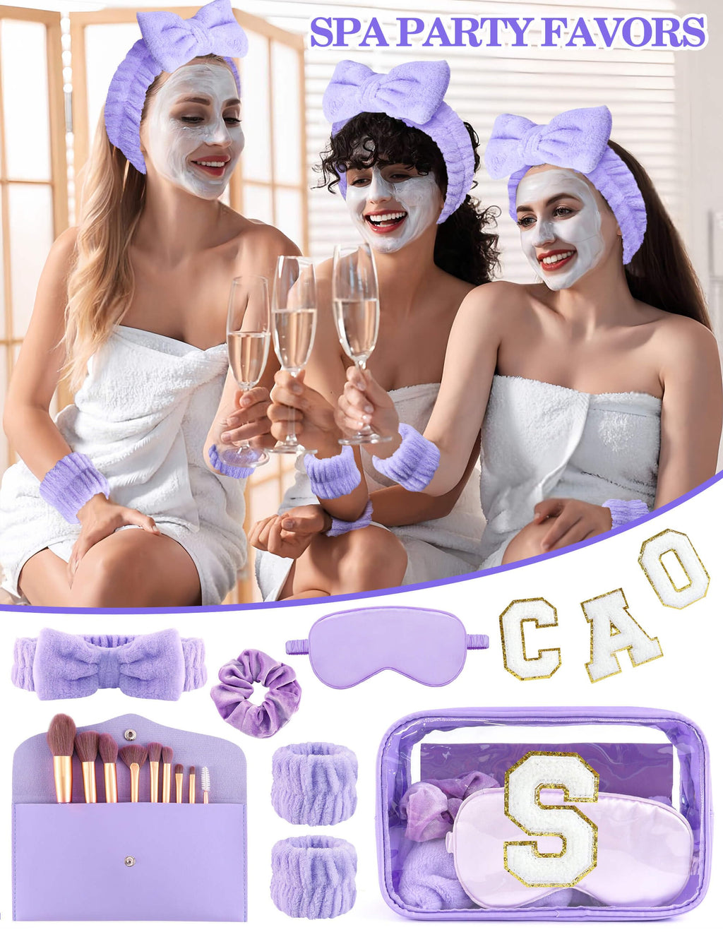 Sweet Lion Gift Sets for Women – Initial Makeup Bag & Purple Spa Kit for Sleepovers & Parties