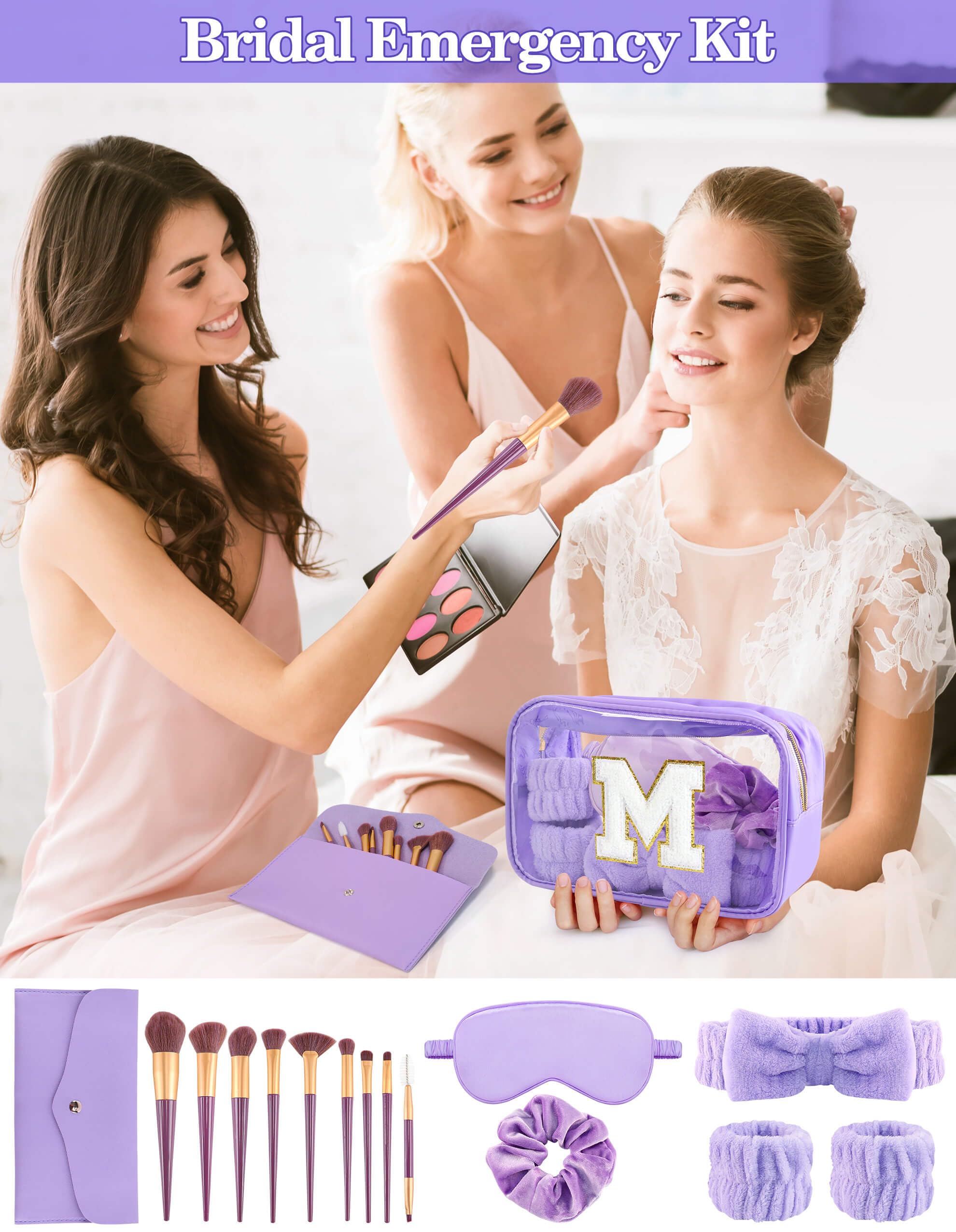 Sweet Lion Gift Sets for Women - Initial Makeup Bag & Purple Spa Kit
