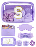 Sweet Lion Gift Sets for Women – Initial Makeup Bag & Purple Spa Kit for Sleepovers & Parties