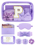 Sweet Lion Gift Sets for Women – Initial Makeup Bag & Brush Set | Purple Spa Kit for Sleepovers