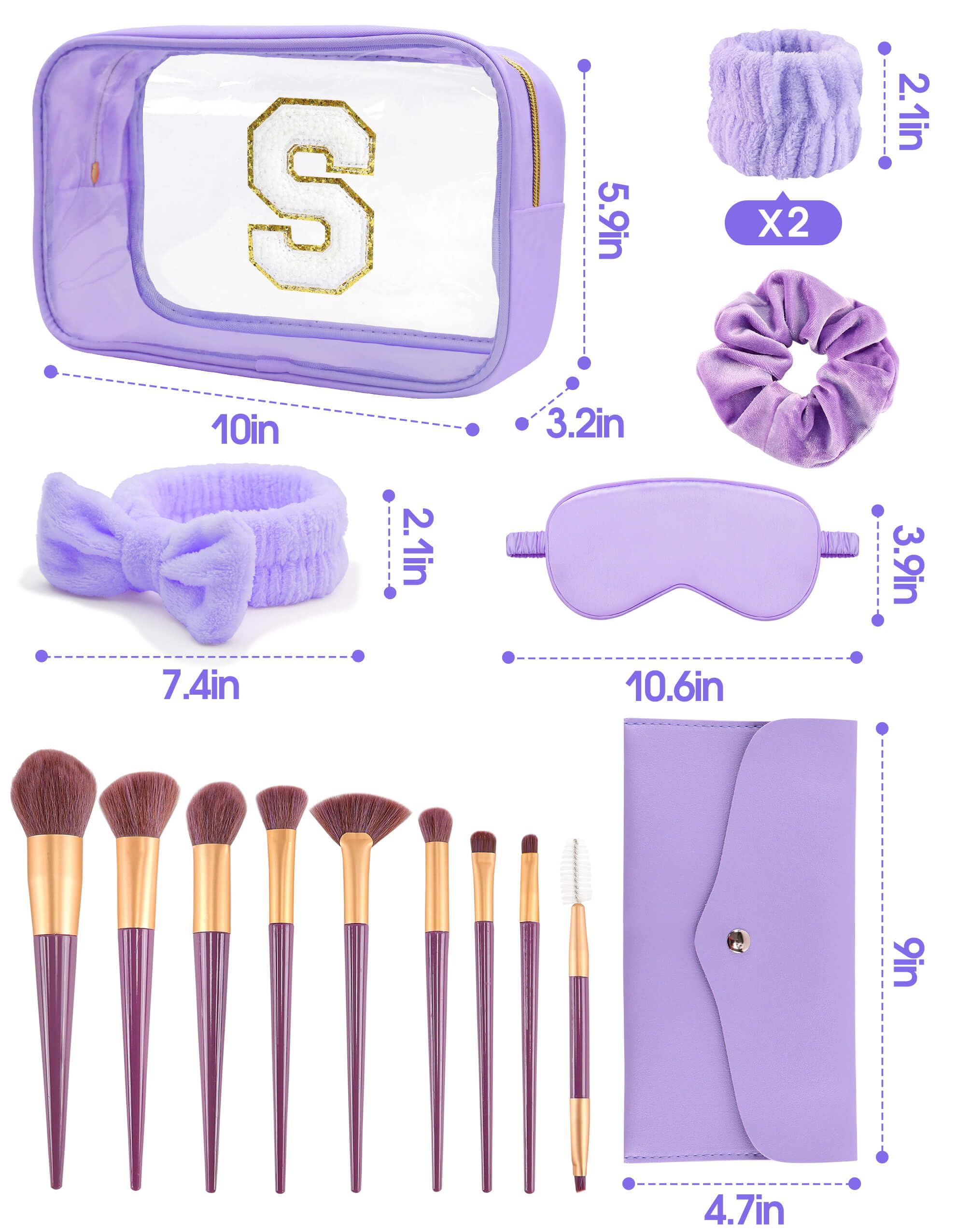 Sweet Lion Gift Sets for Women – Initial Makeup Bag & Purple Spa Kit for Sleepovers & Parties