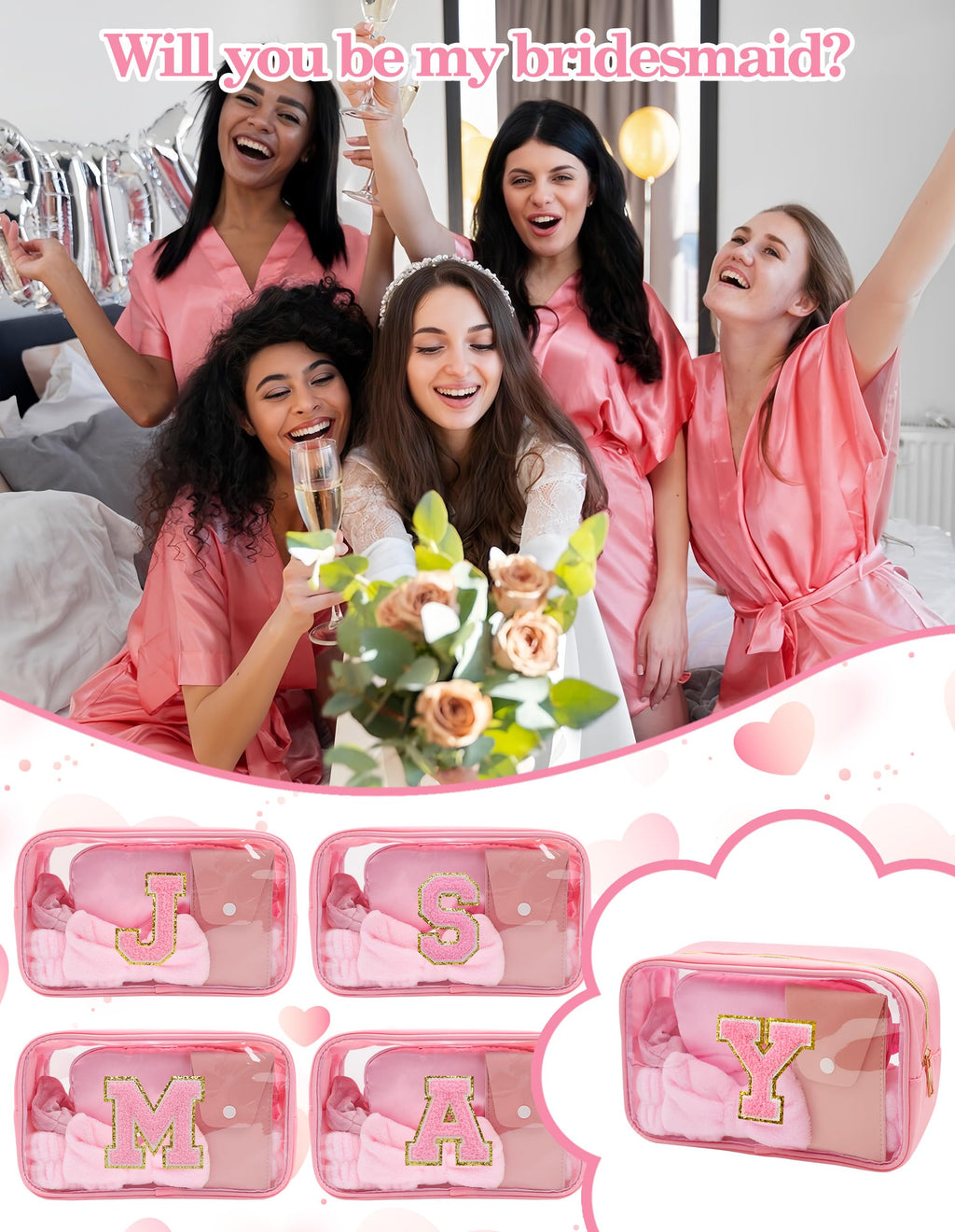 Sweet Lion Gift Sets for Women | Initial Makeup Bag & Brush Set | Pink Spa Kit