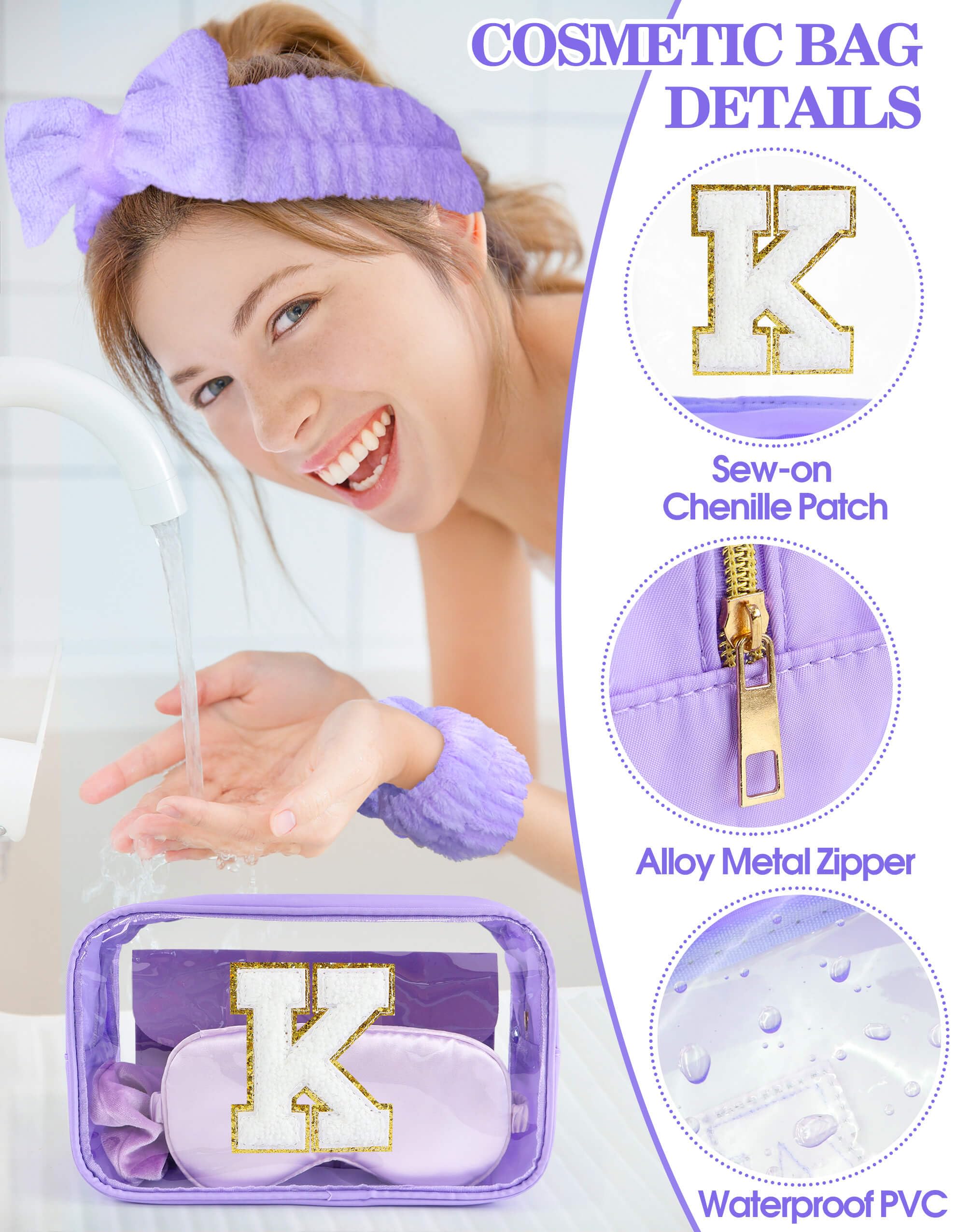 Sweet Lion Gift Sets for Women | Initial Makeup Bag & 7-Piece Brush Set | Spa Kit & Sleepover Favors