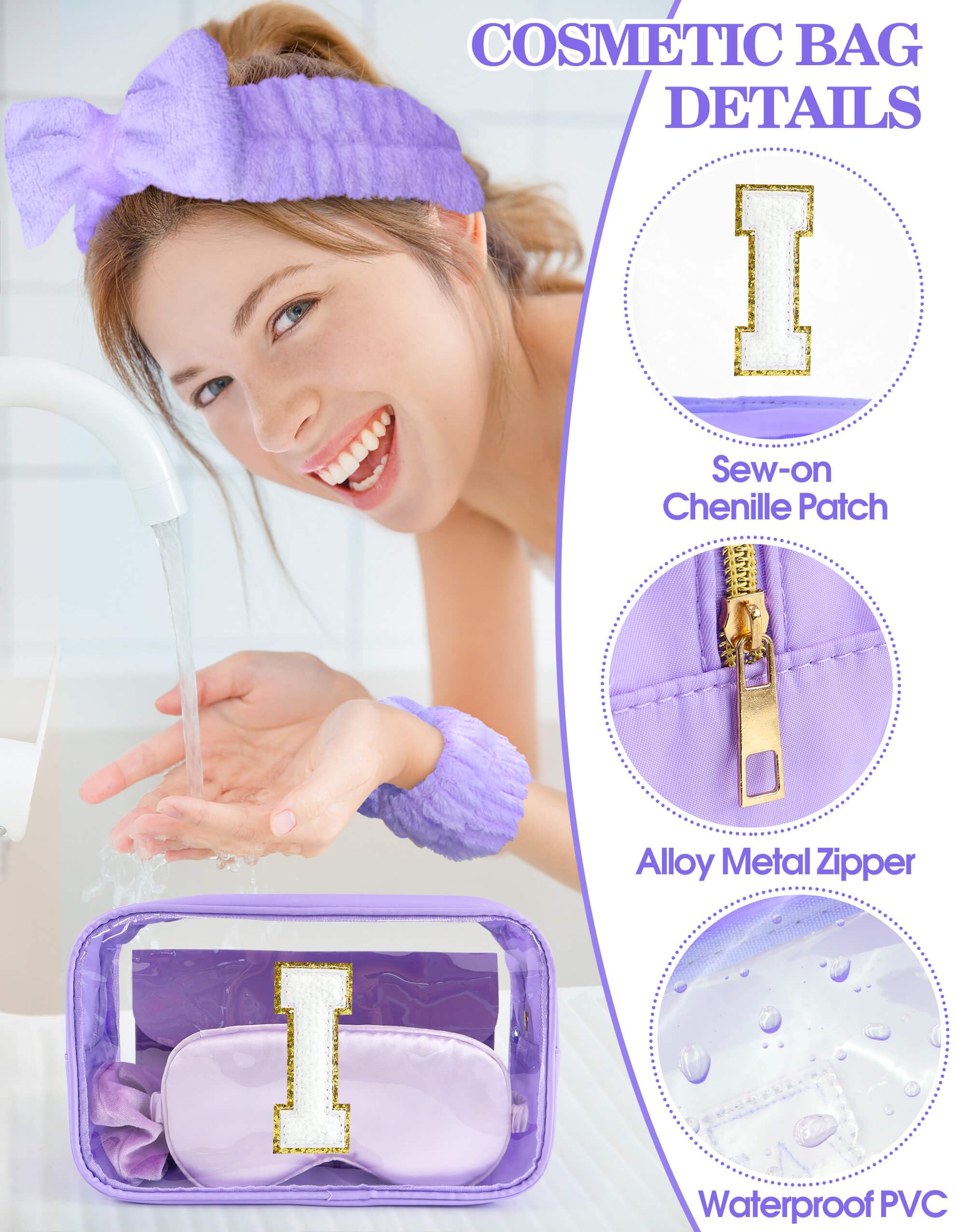 Sweet Lion Gift Sets for Women — Initial Makeup Bag + Brush Set, Purple Spa Kit, Sleepover Party Favors